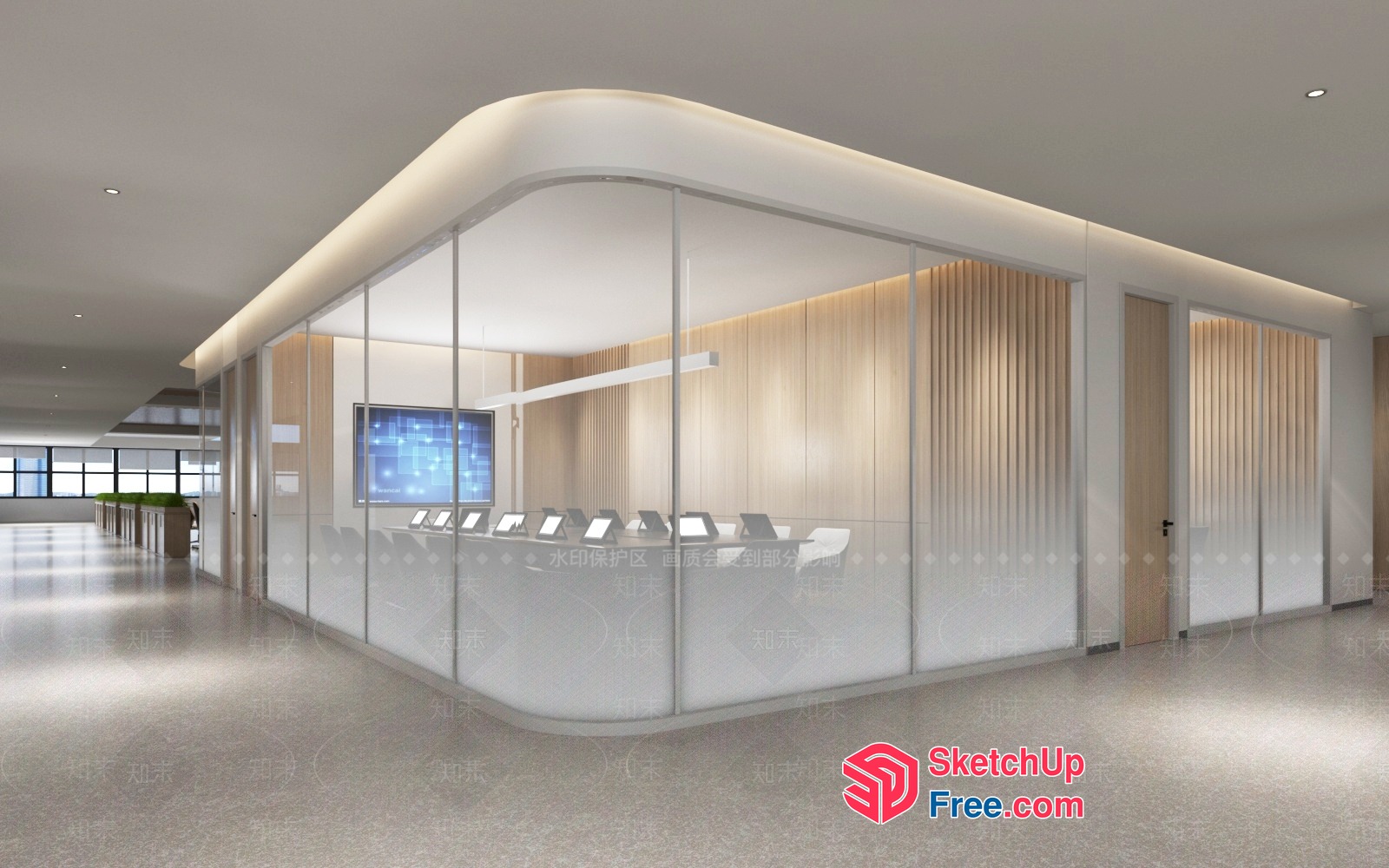 Modern Glass Curtain Wall Office Space 3D SketchUp File