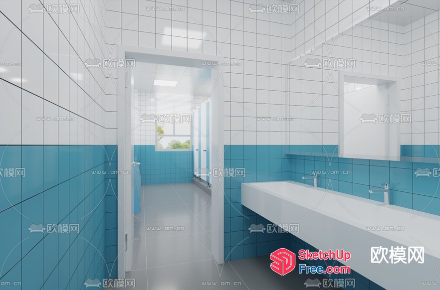 Bathroom Interior With White And Blue Tiles 3D SketchUp File
