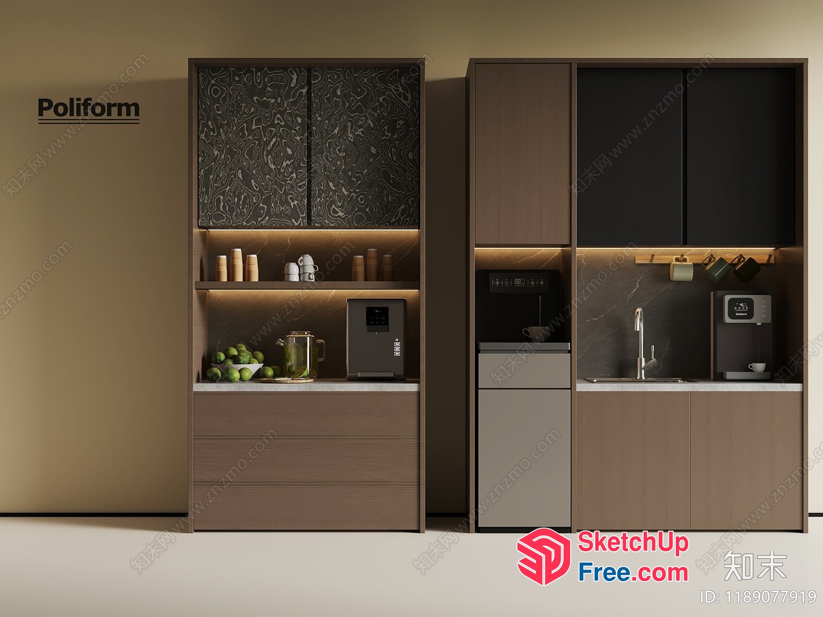 Modern Kitchen And Dining Area With Poliform Furniture 3D SketchUp File