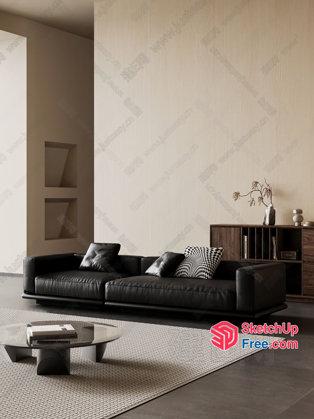 Modern Minimalist Living Room With Sleek Black Furniture 3D SketchUp File