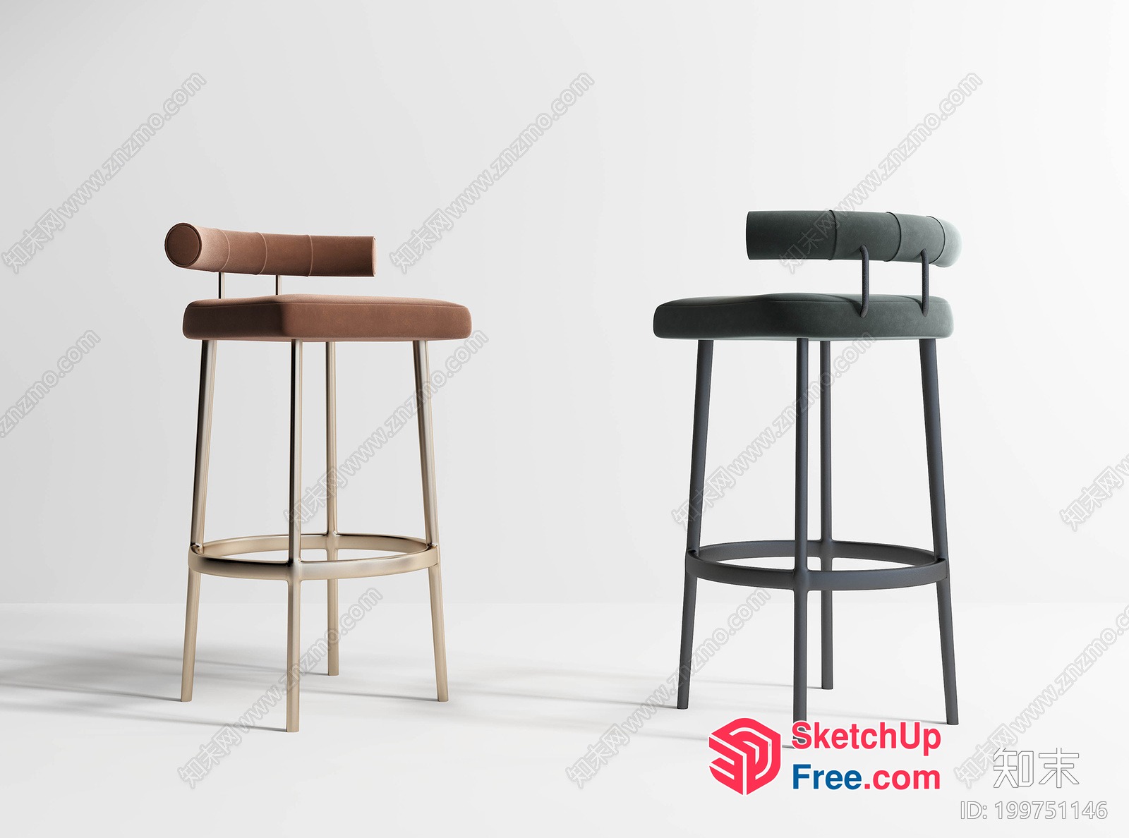 Bar Stools With Upholstered Seats And Backrests 3D SketchUp File