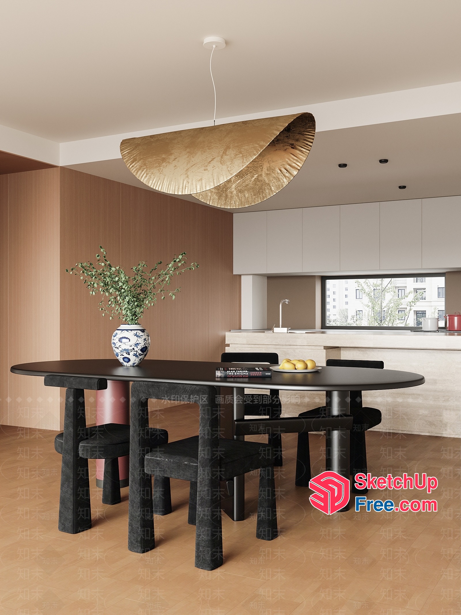 Modern Minimalist Dining Room Interior With Black Table And Chairs 3D SketchUp File