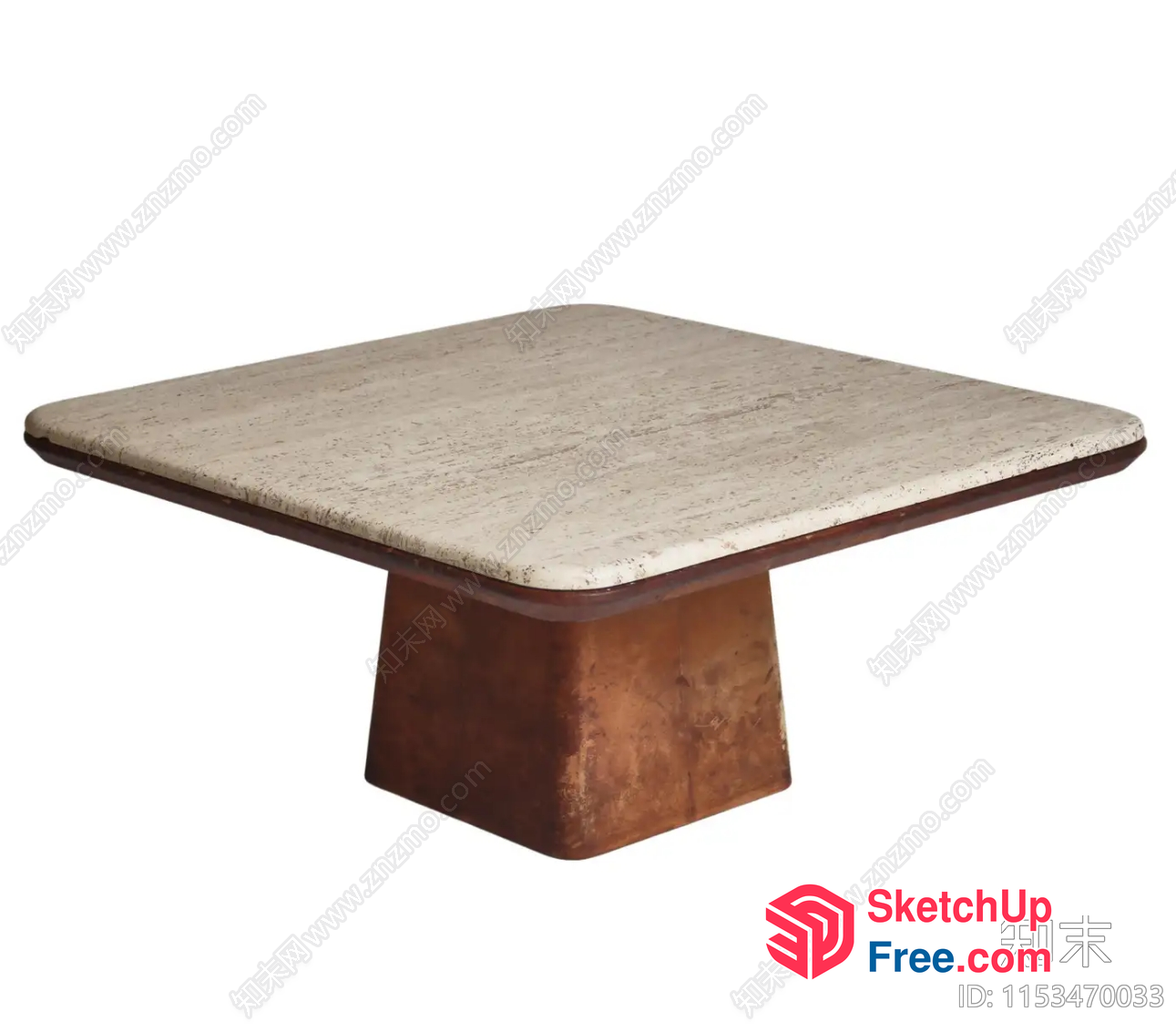 A Square-Shaped Table With A Marble Top And Wooden Base 3D SketchUp File