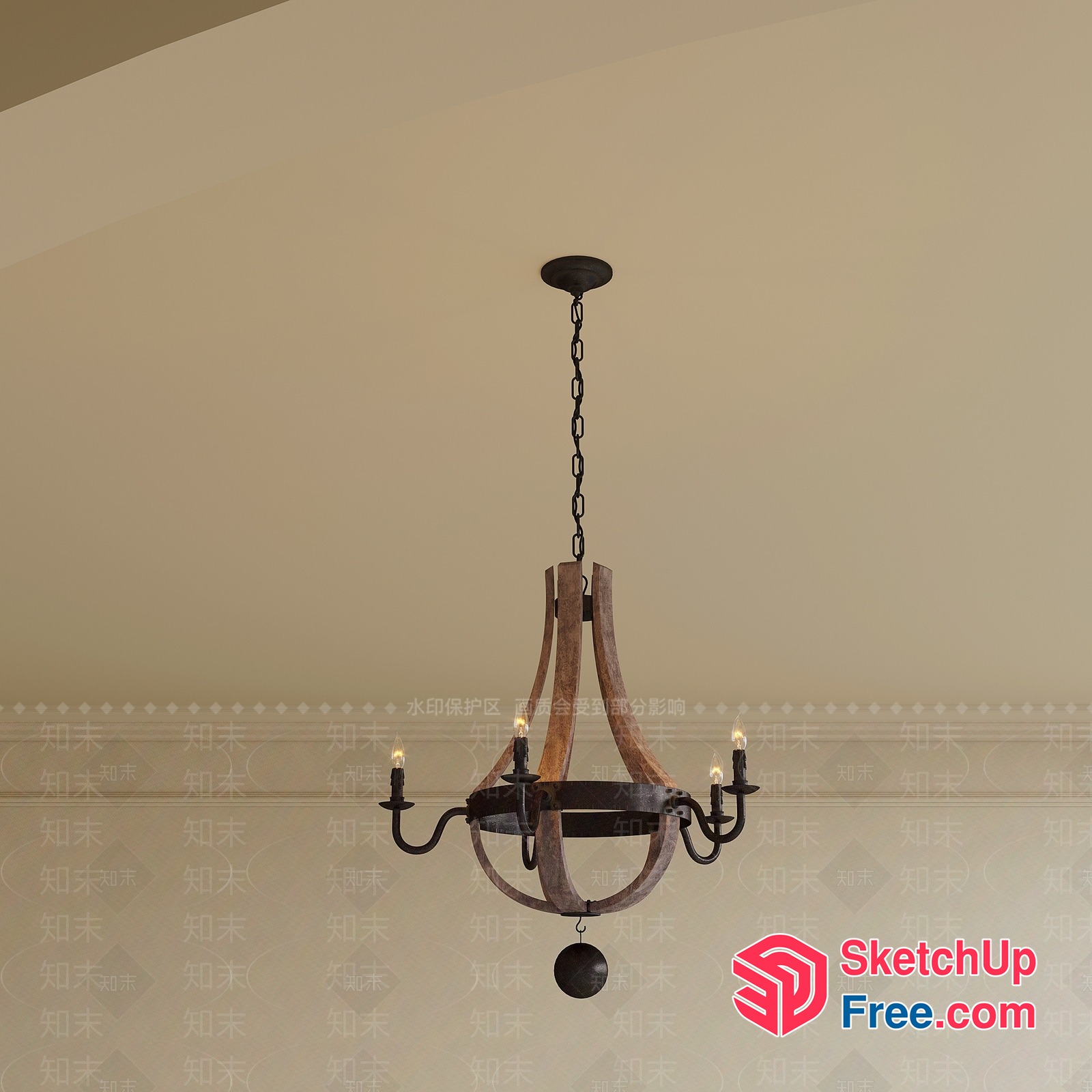 Elegant Rustic Chandelier With Wooden Accents 3D SketchUp File