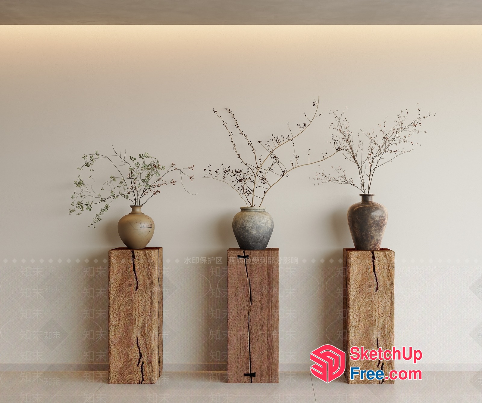 Simple Yet Elegant Vase Arrangement On Wooden Plinths 3D SketchUp File