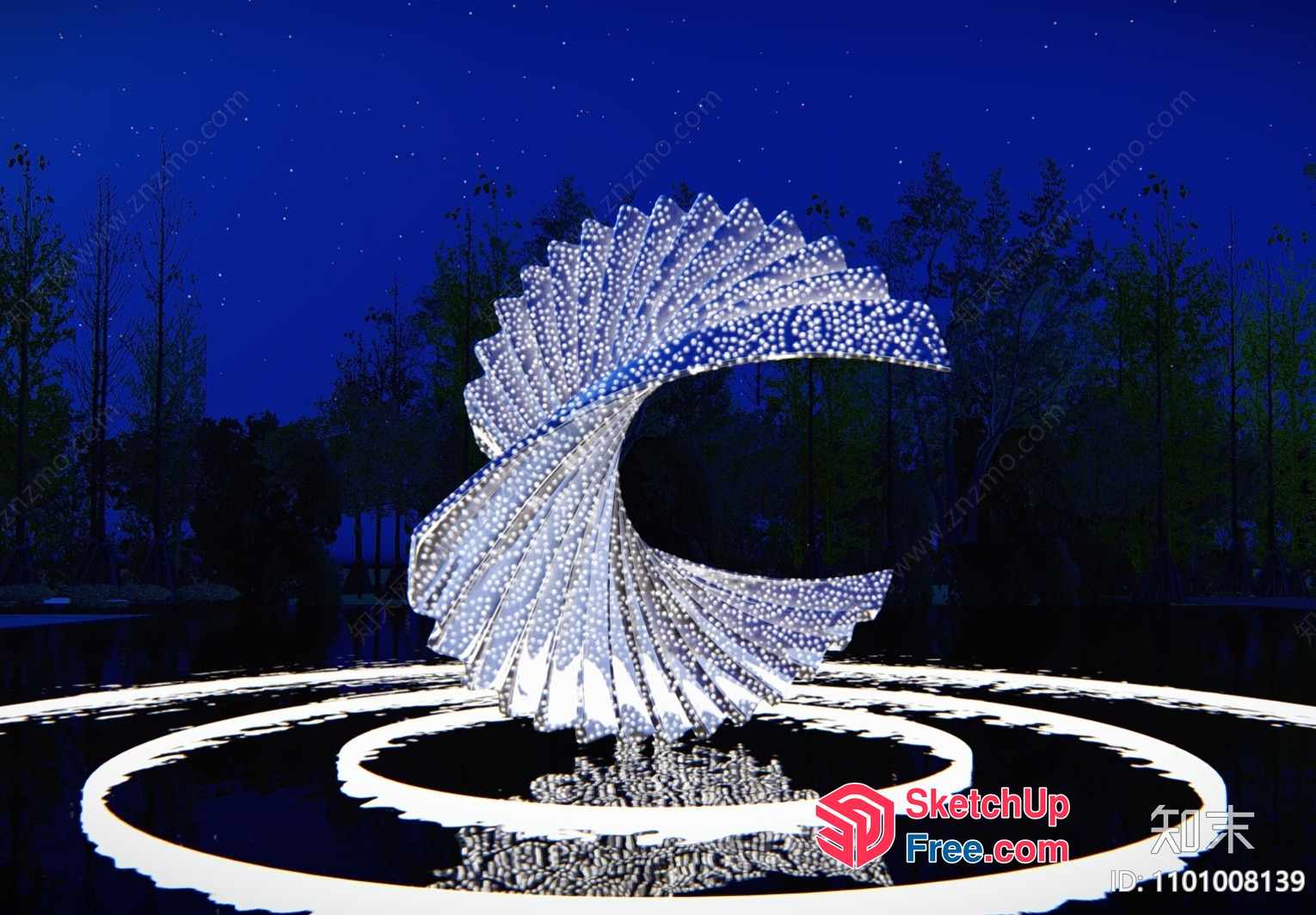 Futuristic Spiral Structure Illuminated At Night 3D SketchUp File