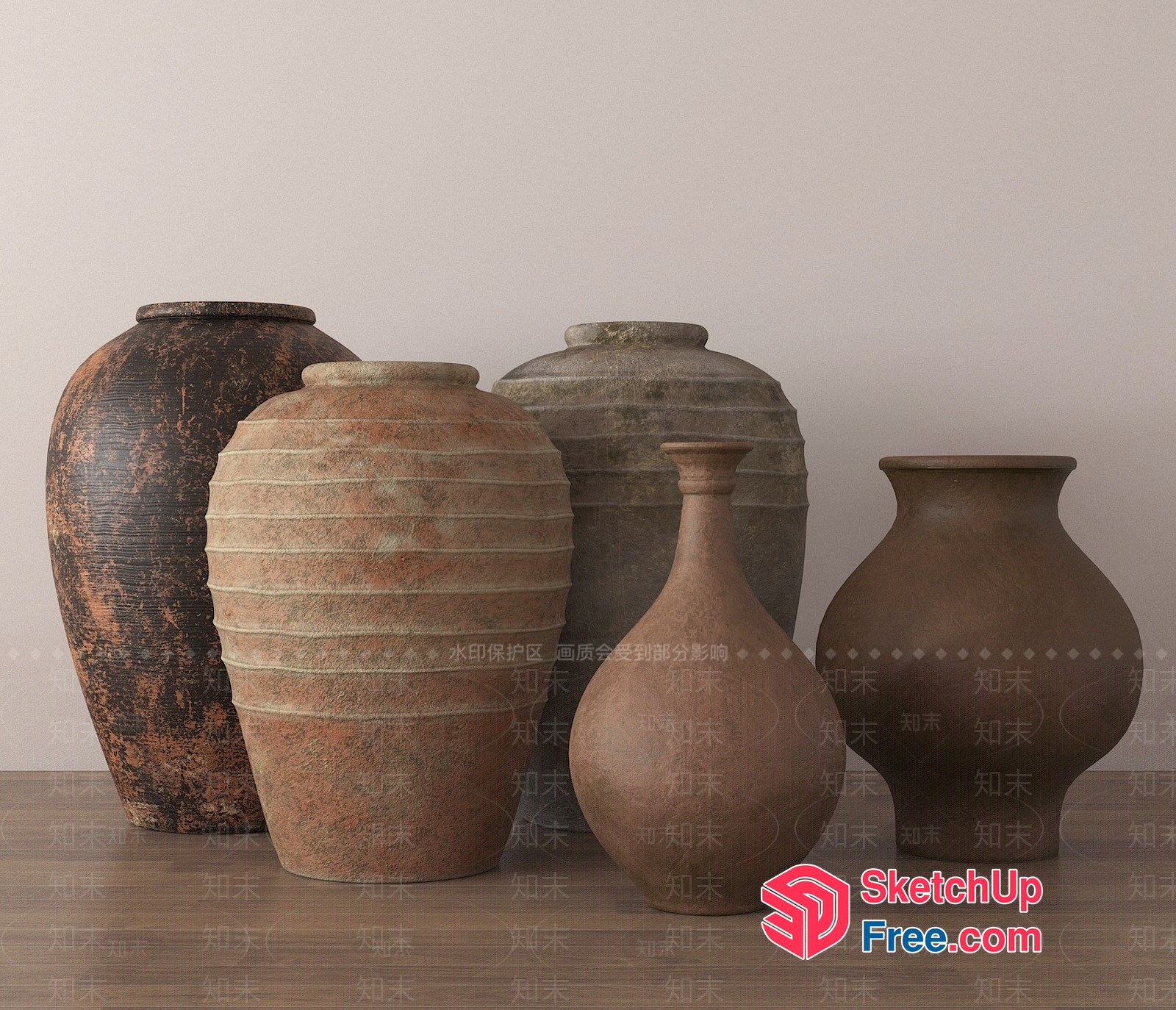 Ancient Terracotta Vessels In A Row 3D SketchUp File