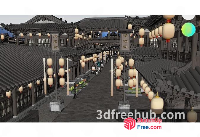 Asian Street Market 3D SketchUp File