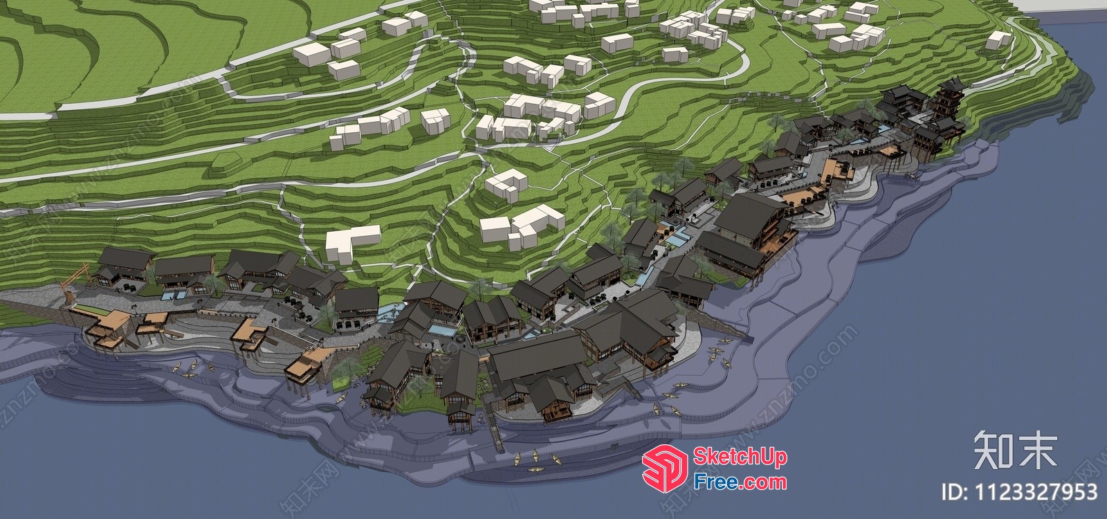 3D Model Of A Village On A Hillside 3D SketchUp File