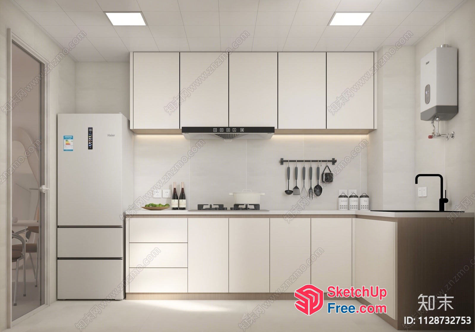 Modern Minimalist Kitchen With White And Brown Tones 3D SketchUp File