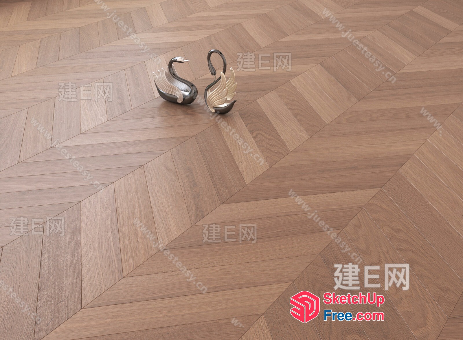 Two Ornate Swans On A Wood Floor 3D SketchUp File