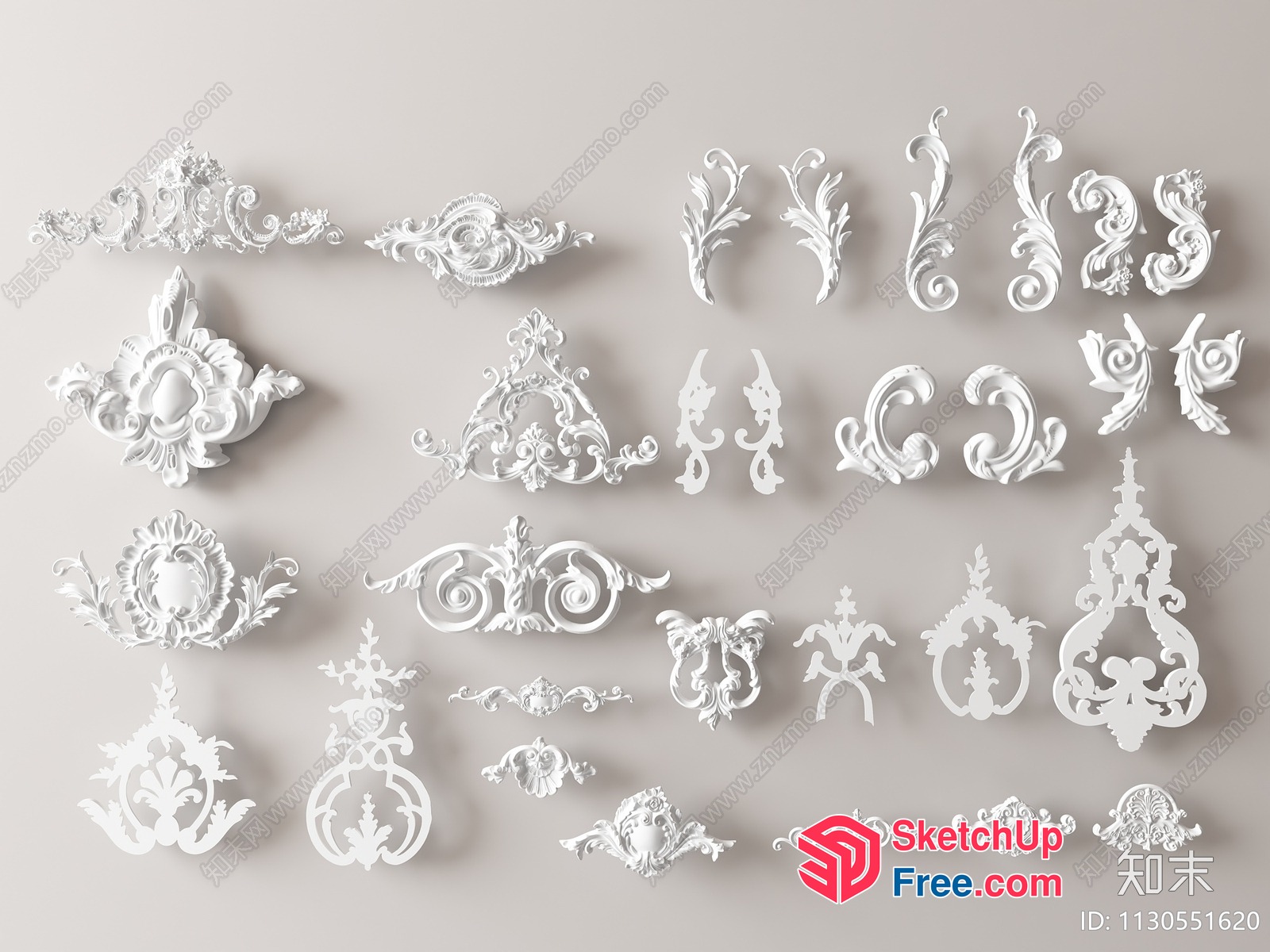 White Decorative Wall Accents 3D SketchUp File