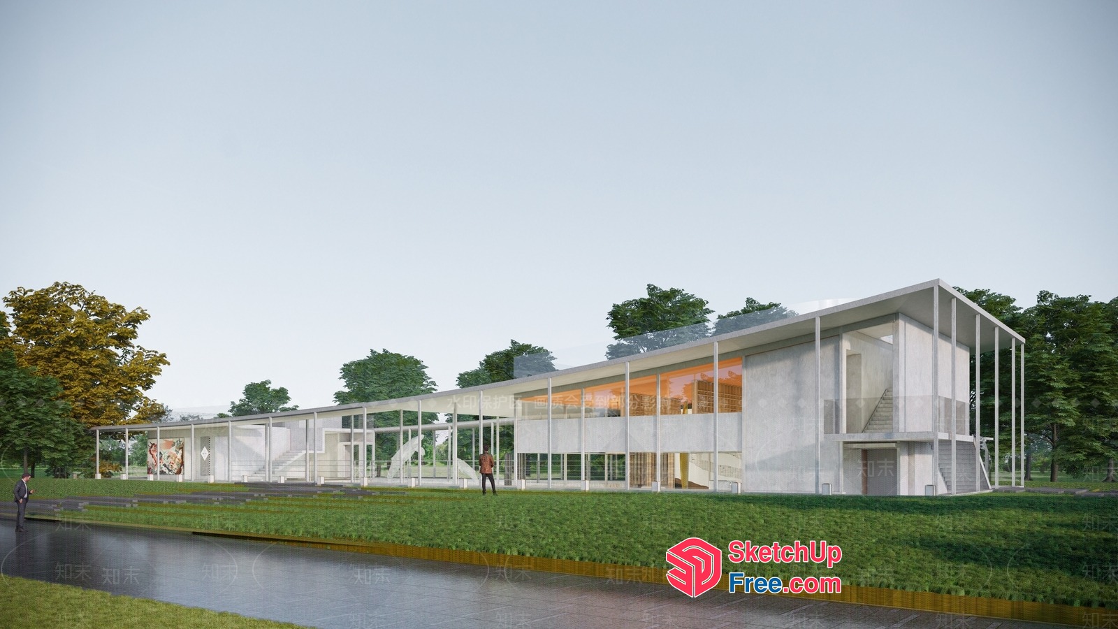 Modern Minimalist Glass Curtain Wall Exterior 3D SketchUp File
