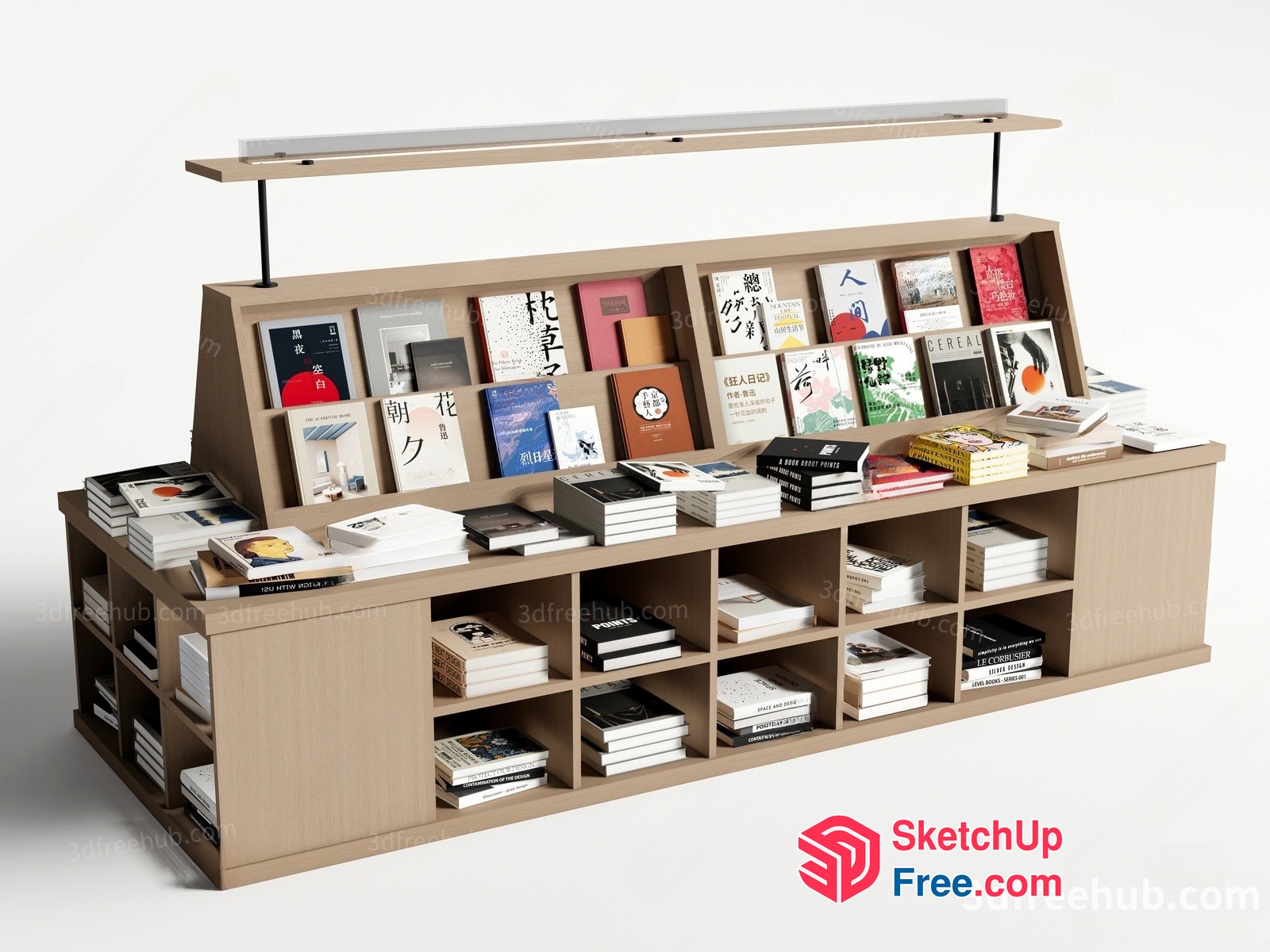 Bookcase With Stacked Books And Shelves 3D SketchUp File