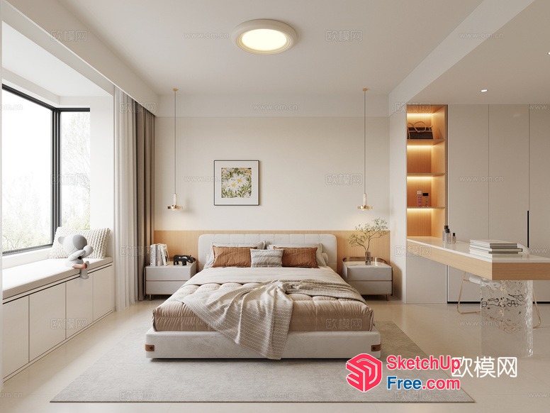 Modern Minimalist Bedroom With Neutral Tones 3D SketchUp File