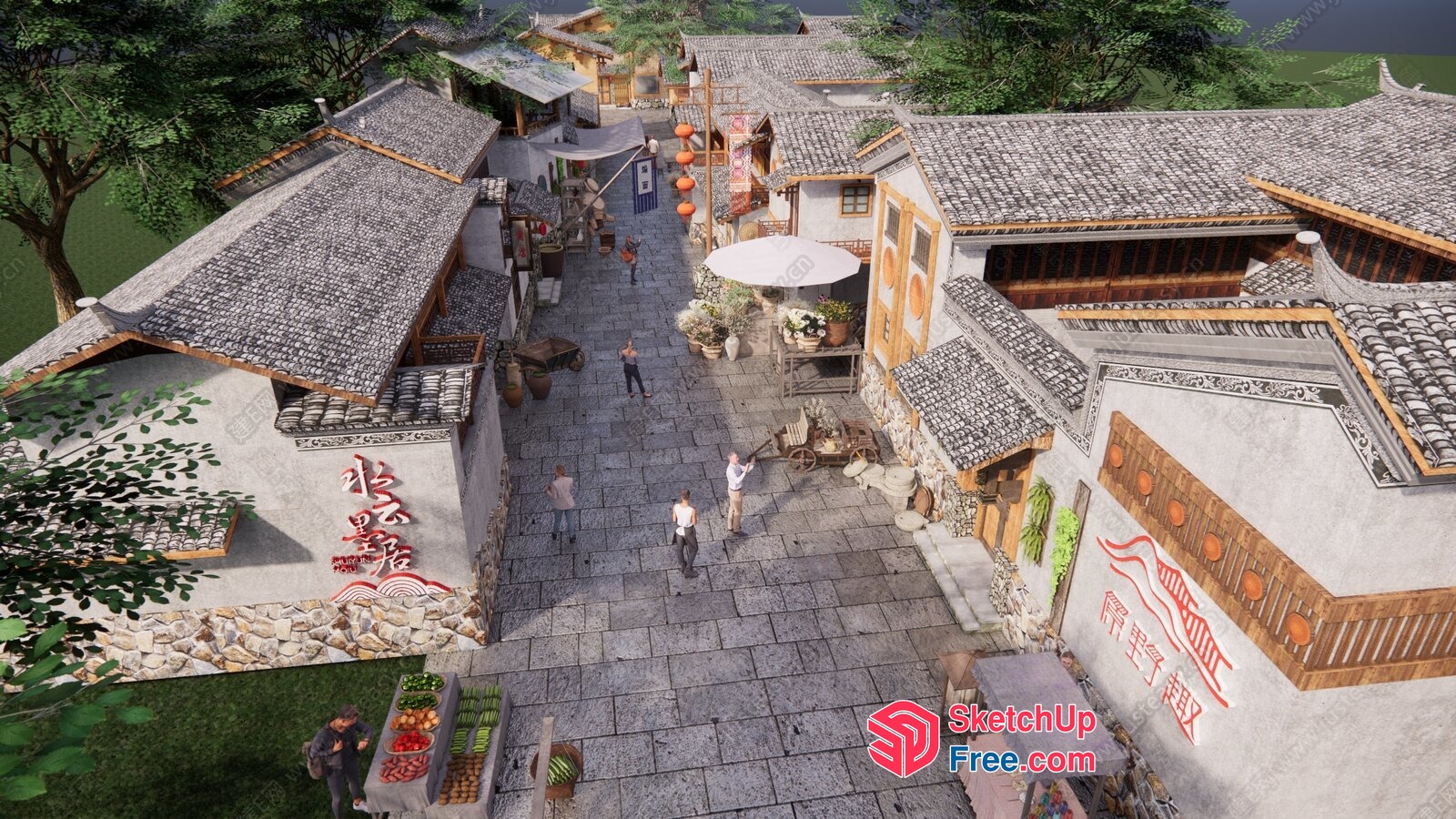 Traditional Asian Village Street Scene 3D SketchUp File