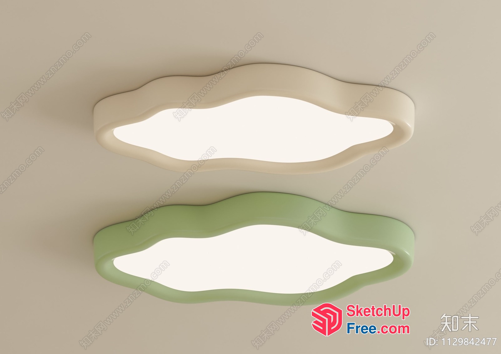 Wavy Cream And Green Mirrors On Beige Wall 3D SketchUp File