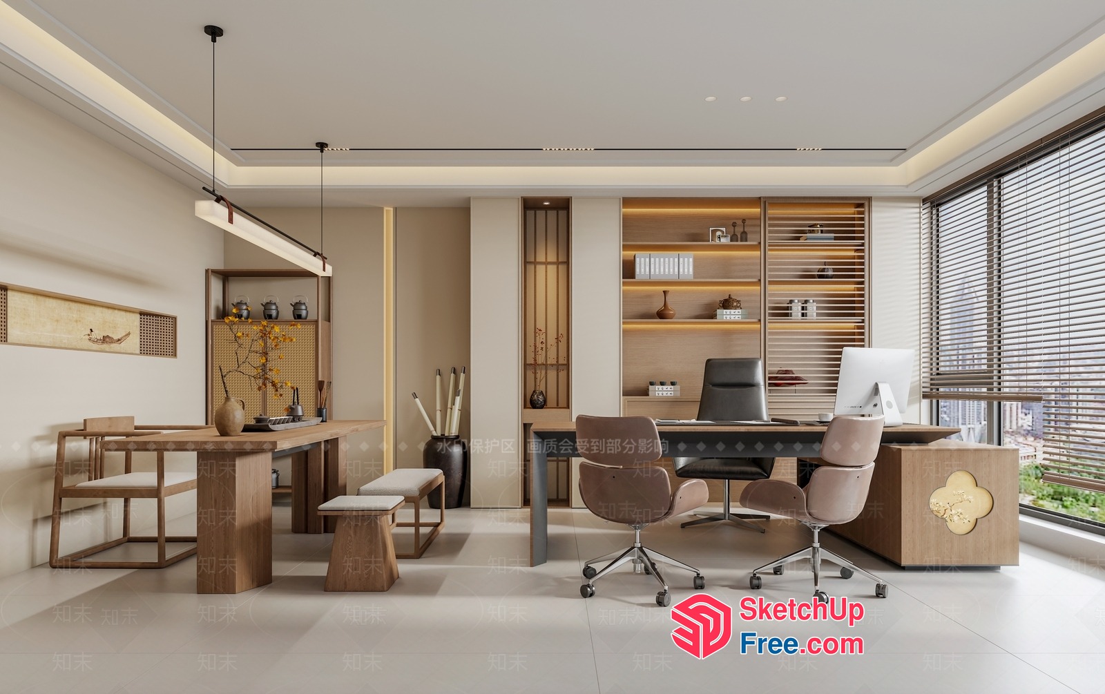 Modern Japanese-Inspired Office Space 3D SketchUp File