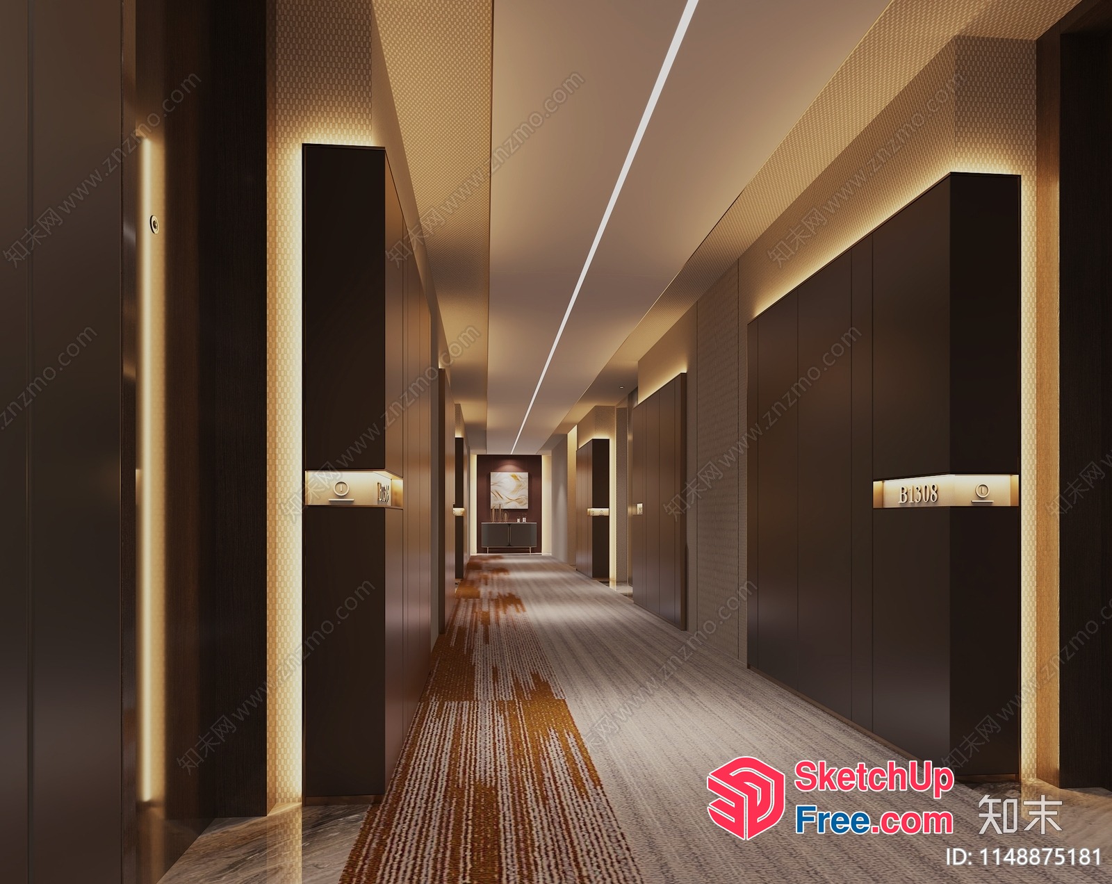 Elegant Modern Hallway With Soft Lighting 3D SketchUp File