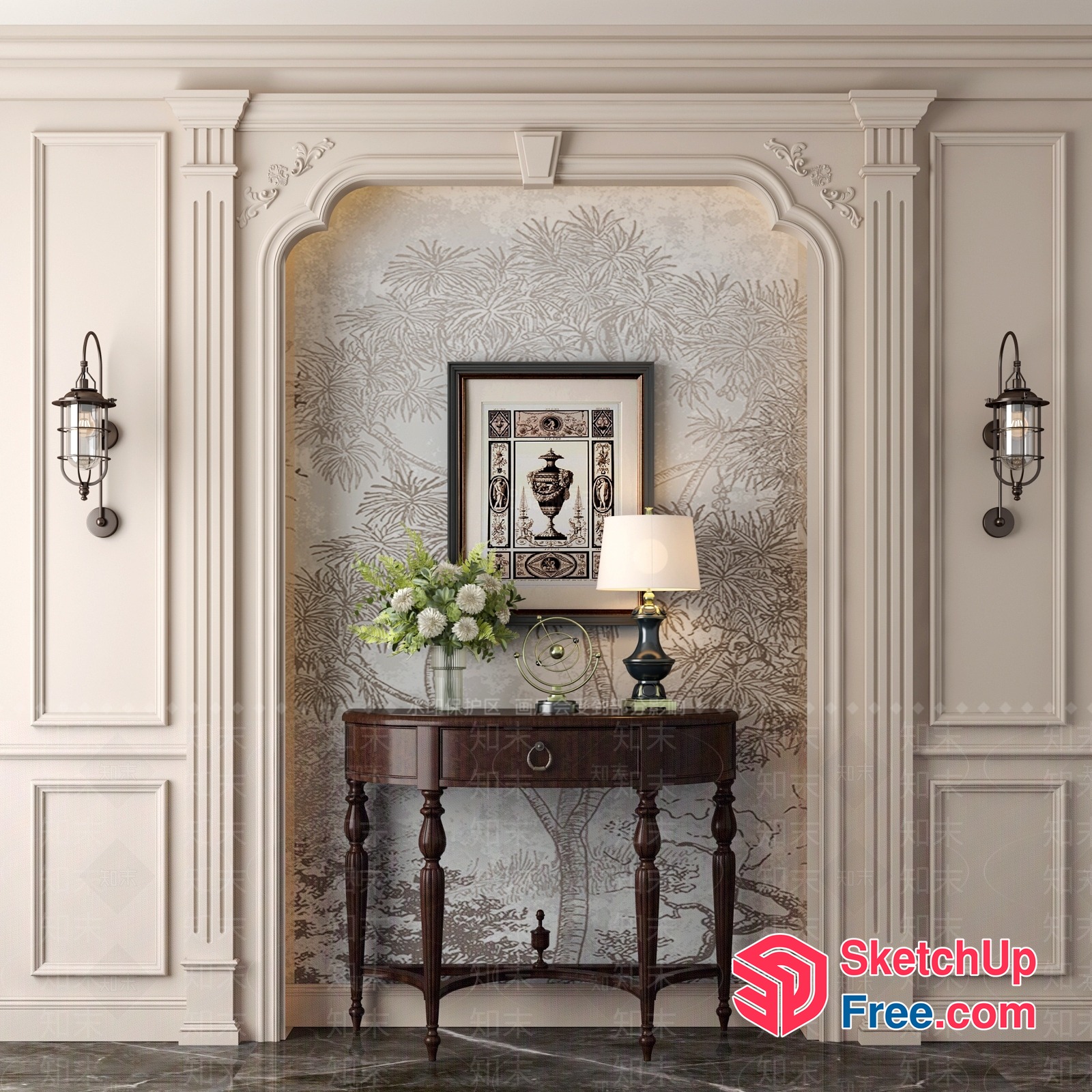 Elegant Classic Moulding Decorated Hallway 3D SketchUp File
