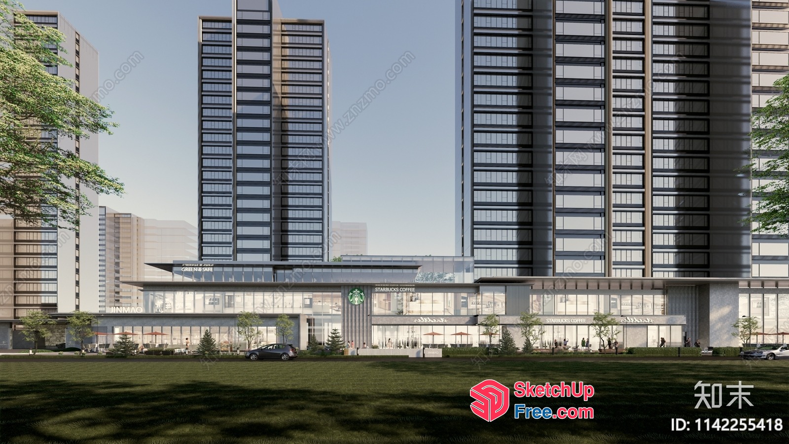 Modern Commercial Building Exterior With Glass Curtain Wall 3D SketchUp File