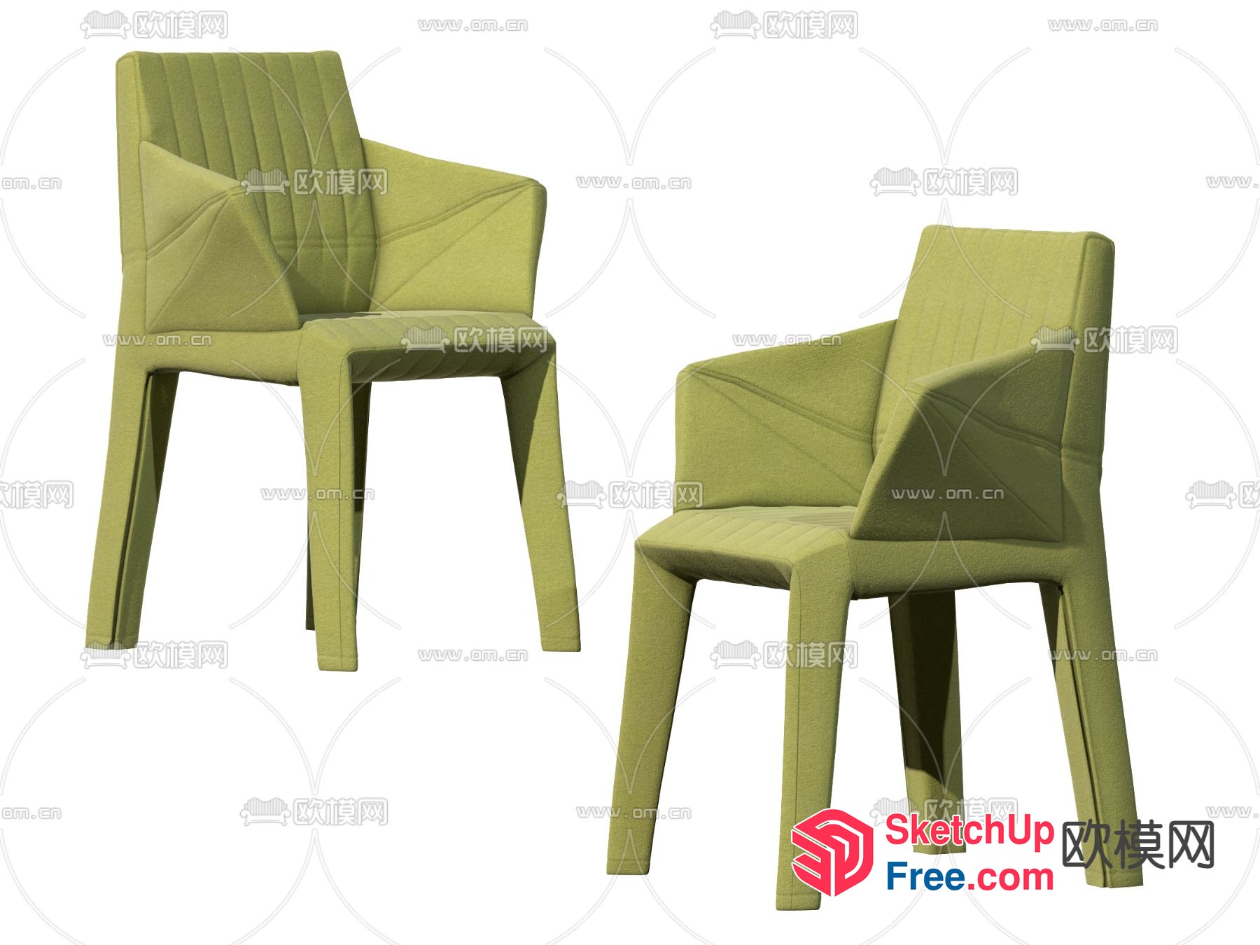 Two Olive Green Chairs With Armrests 3D SketchUp File