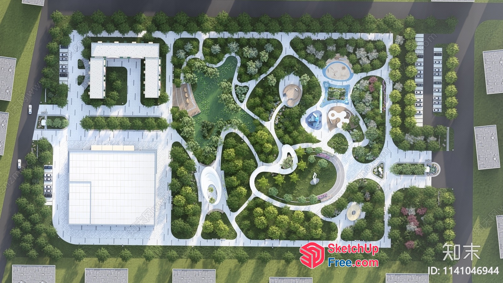 Modern Park With Unique Architecture And Green Spaces 3D SketchUp File