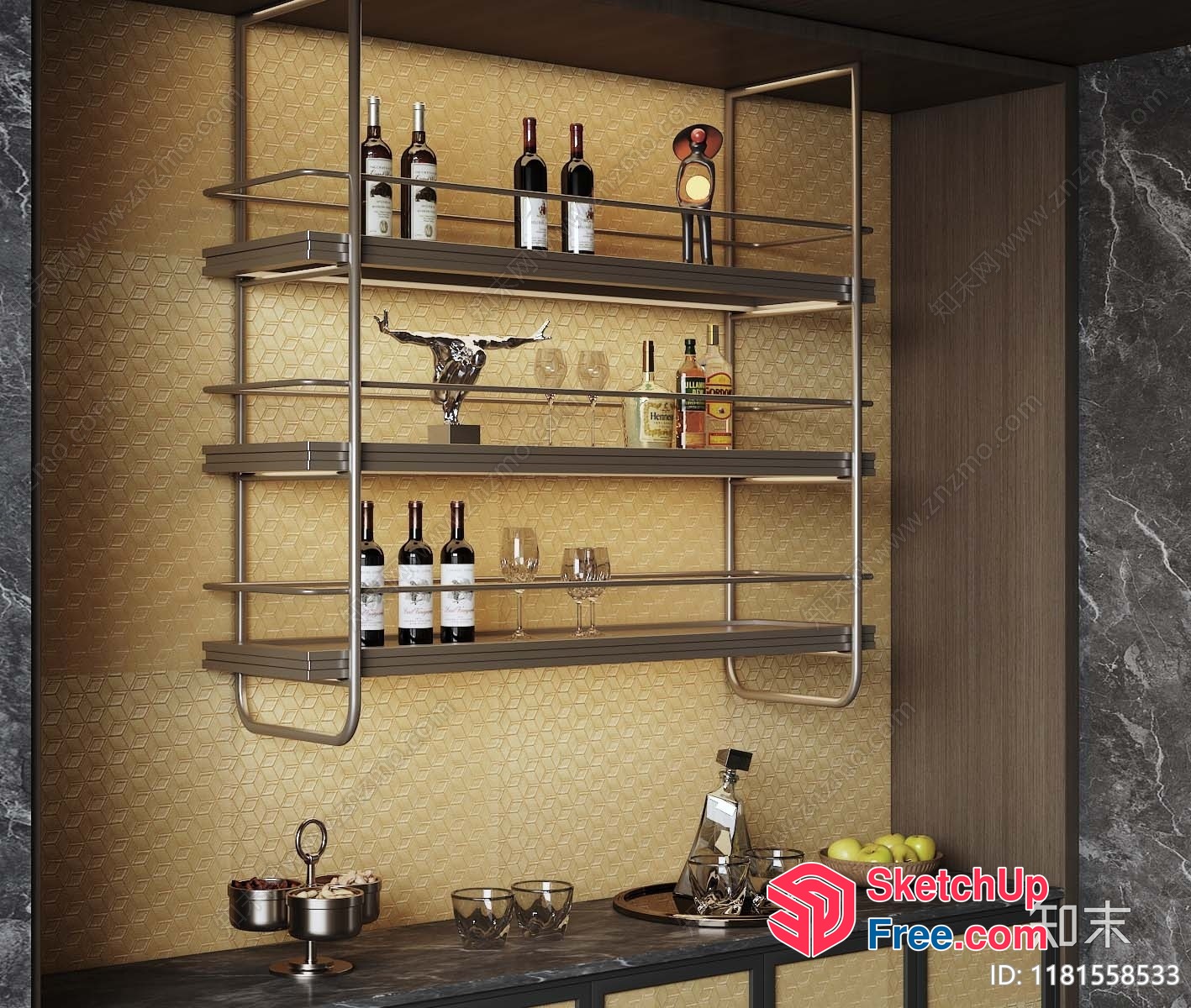 Modern Bar Decor With Wine And Liquor 3D SketchUp File