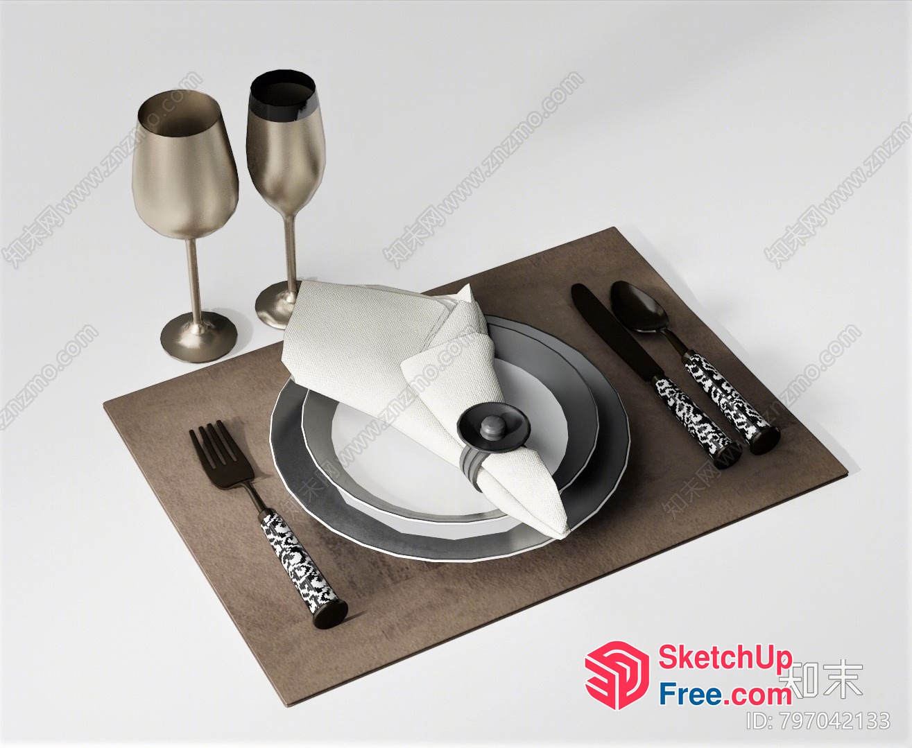 Elegant Table Setting With Fine China And Glassware 3D SketchUp File