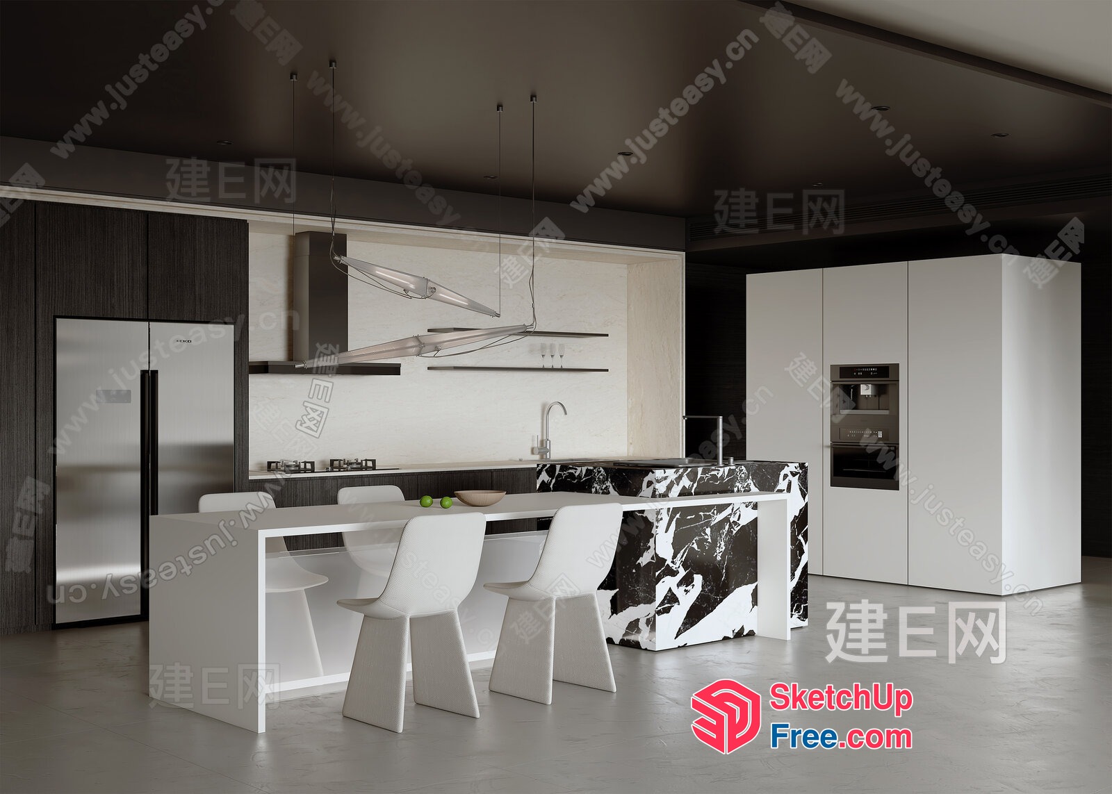 Sleek Modern Kitchen With White And Black Marble Accents 3D SketchUp File