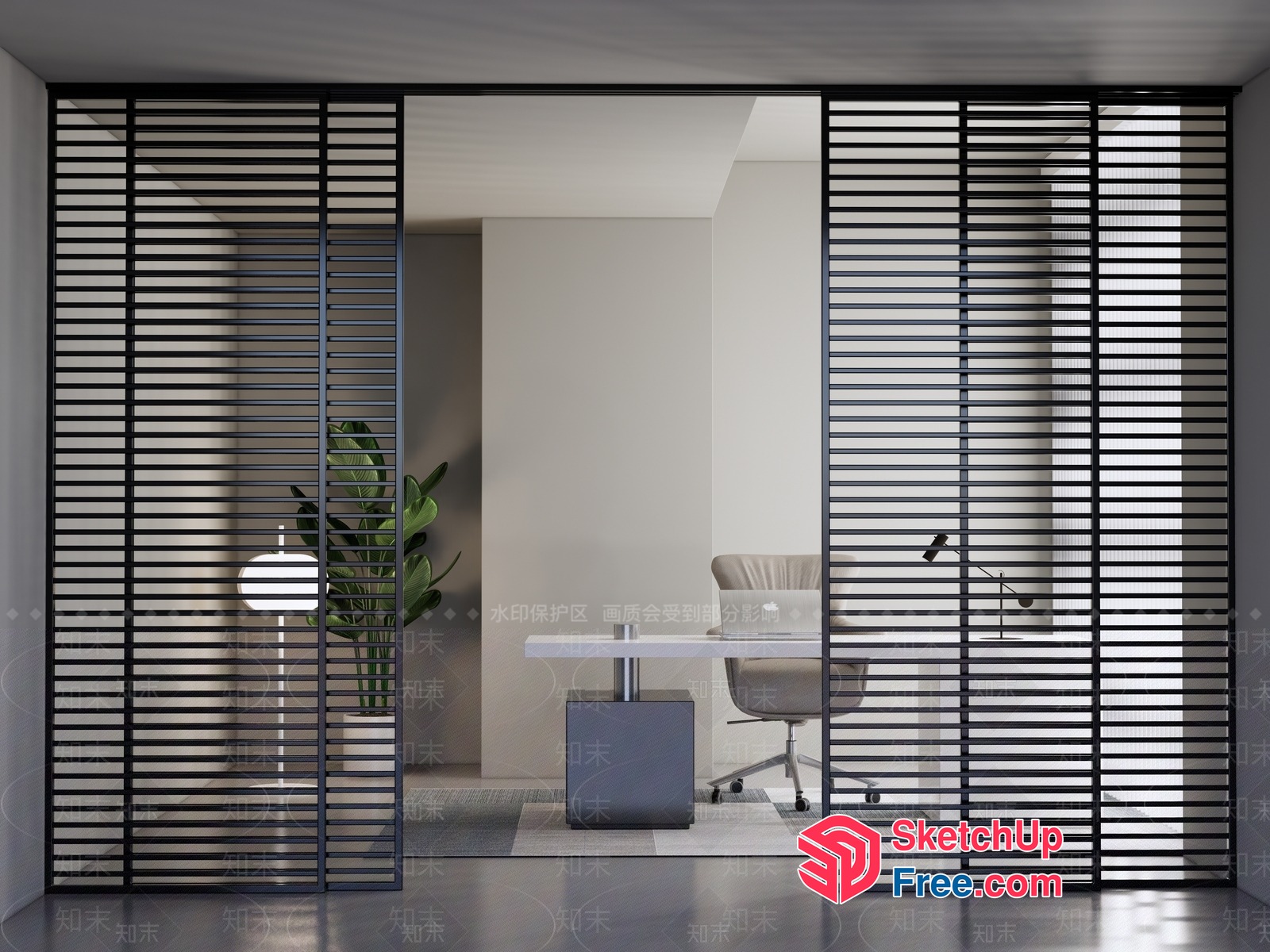 Minimalist Office Space With Glass Curtain Wall 3D SketchUp File