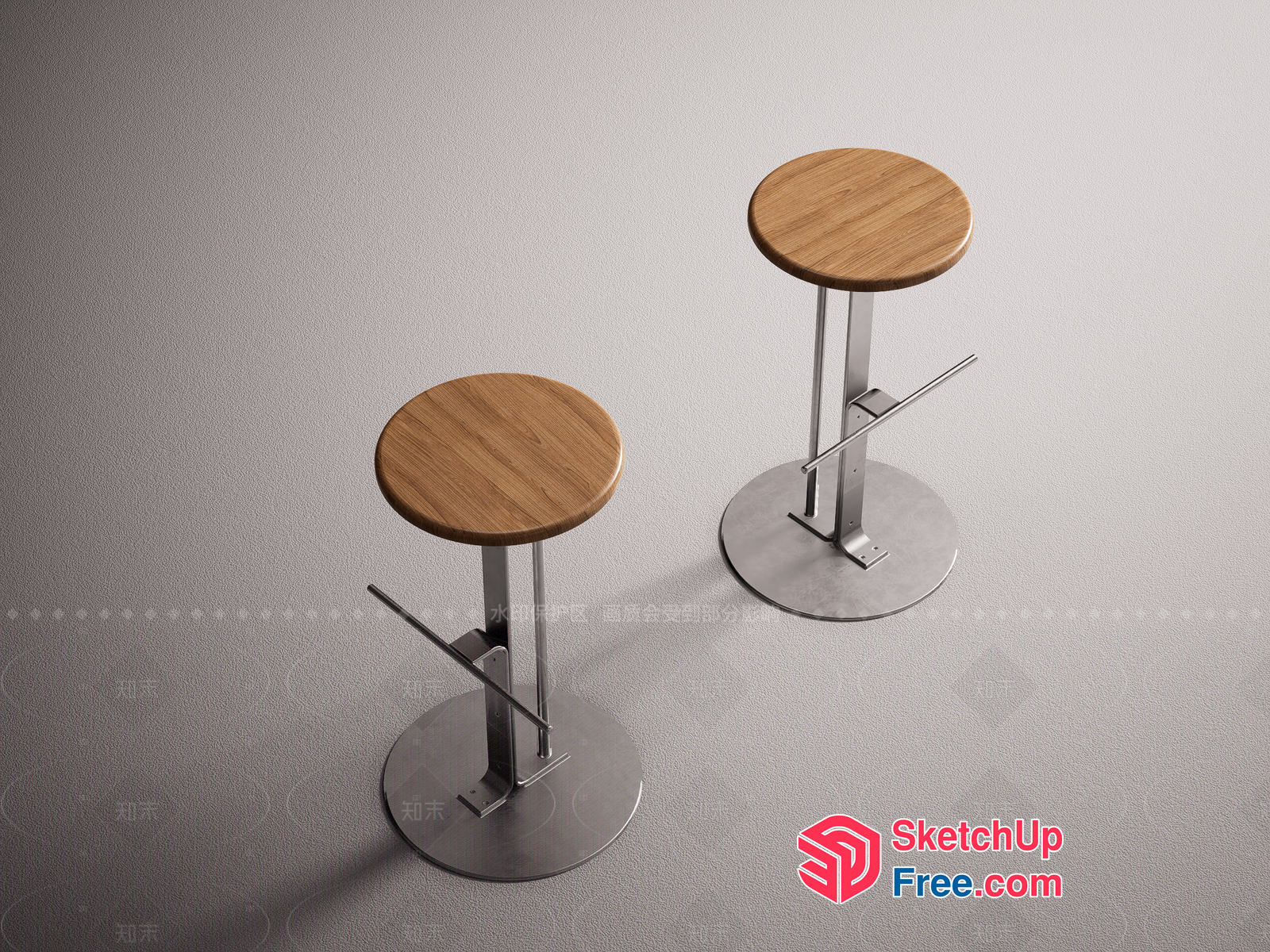 Modern Stylized Bar Stools With Wooden Seats 3D SketchUp File