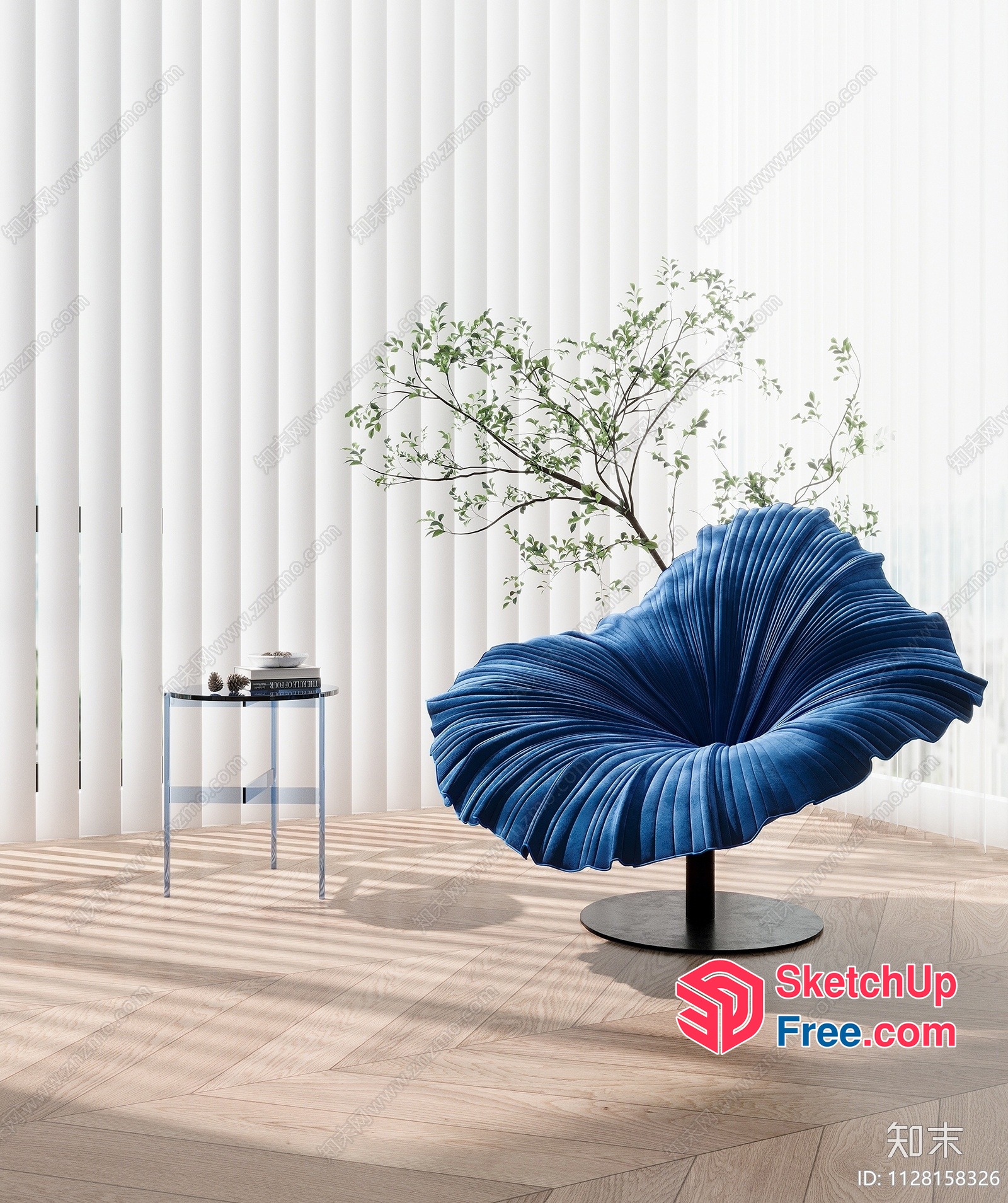 Blue Shell Chair In A Bright Room 3D SketchUp File