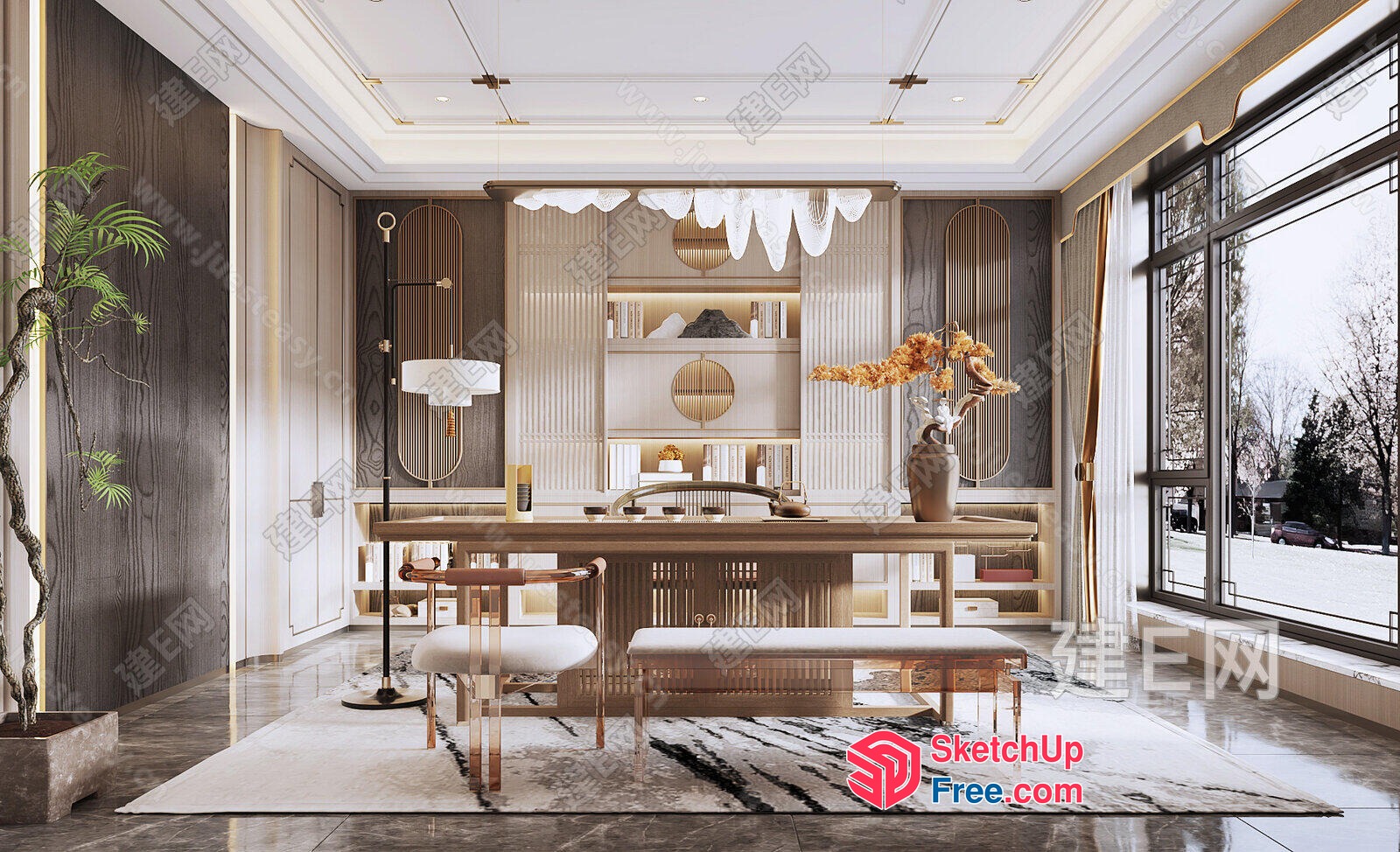 Modern Japanese Style Dining Room With Natural Light 3D SketchUp File