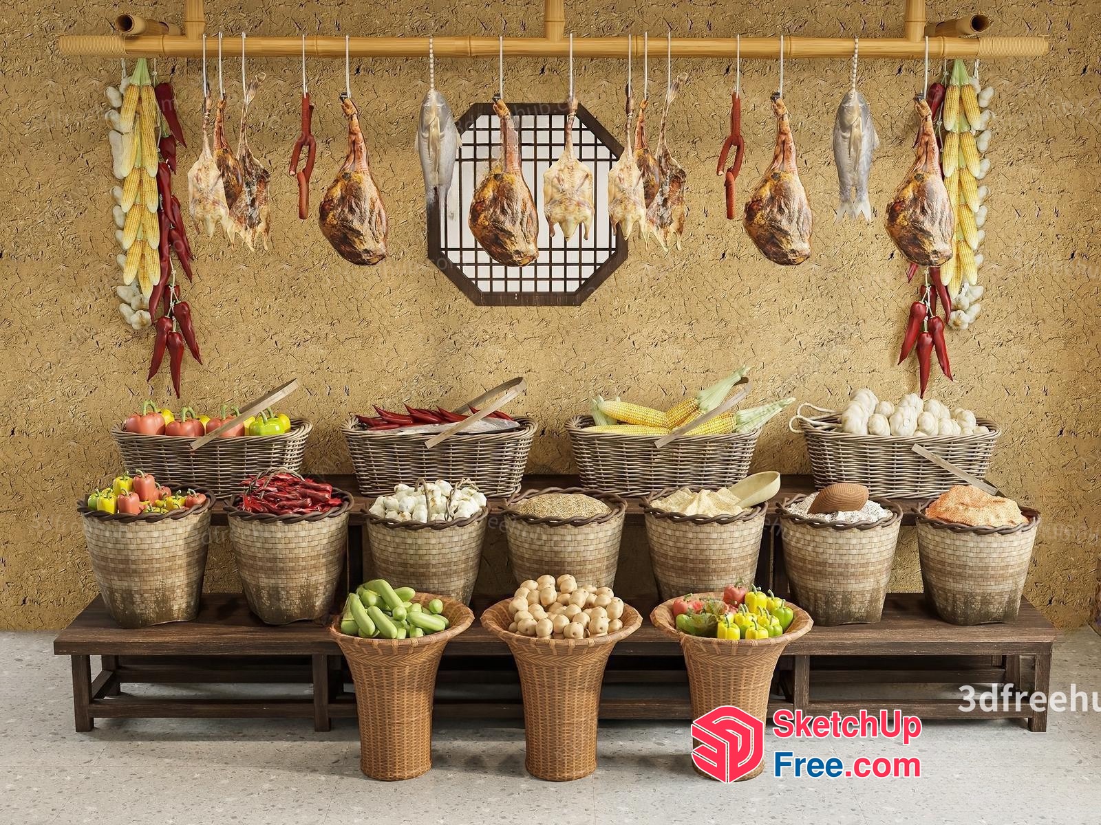 Traditional Asian Market Scene 3D SketchUp File