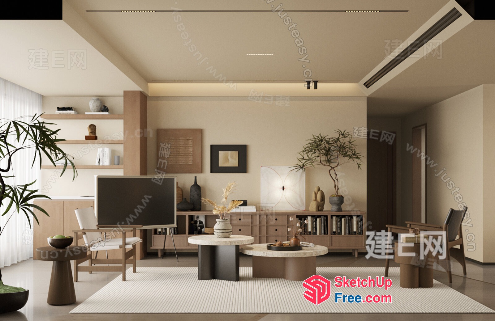 Minimalist Japanese-Style Living Room Interior 3D SketchUp File