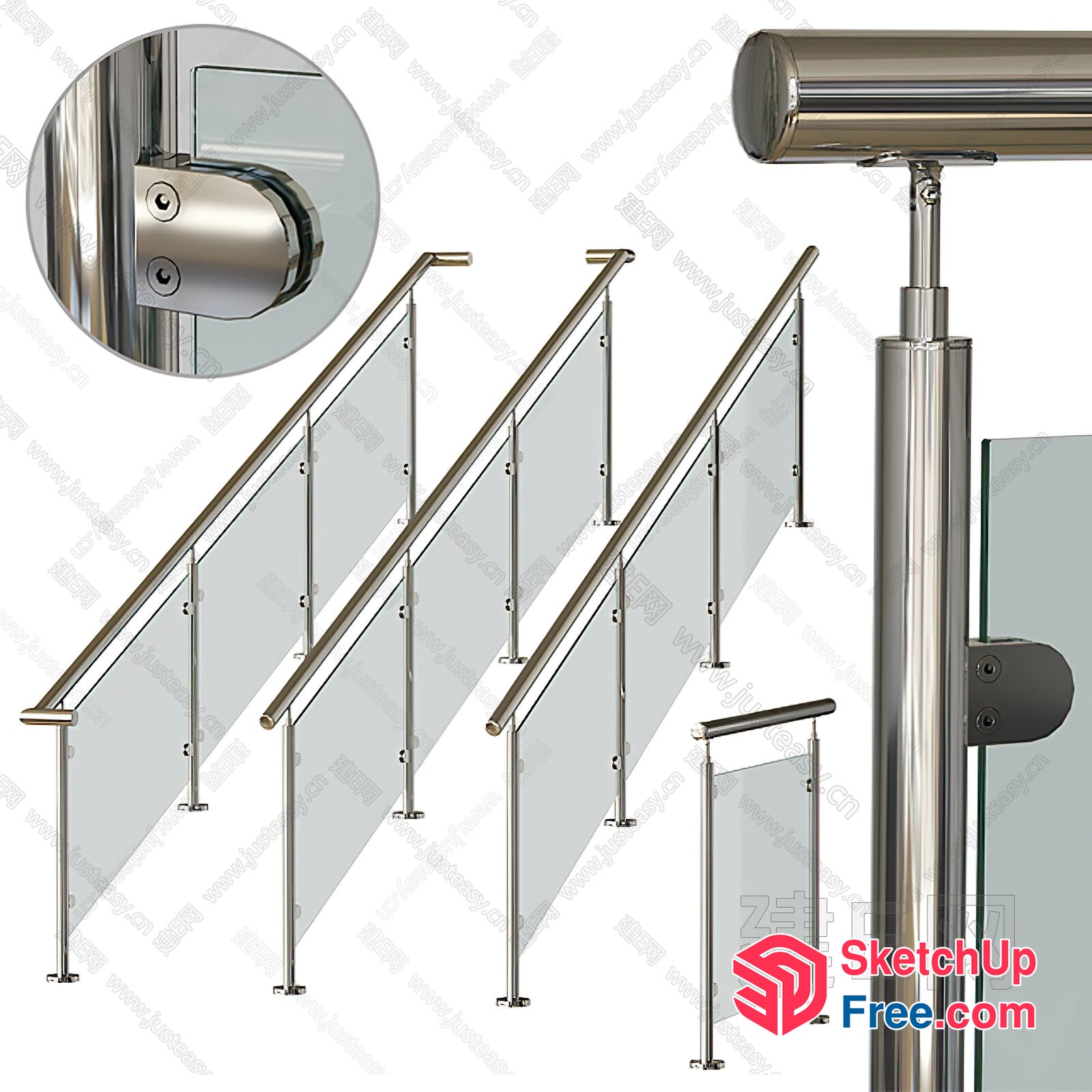 Modern Sleek Glass Railing Design 3D SketchUp File
