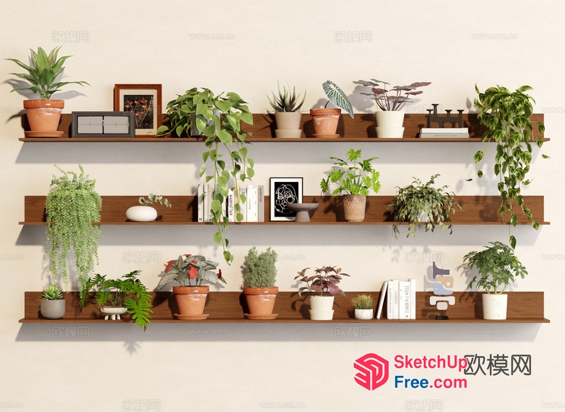 Shelf Decor With Potted Plants And Decorative Items 3D SketchUp File