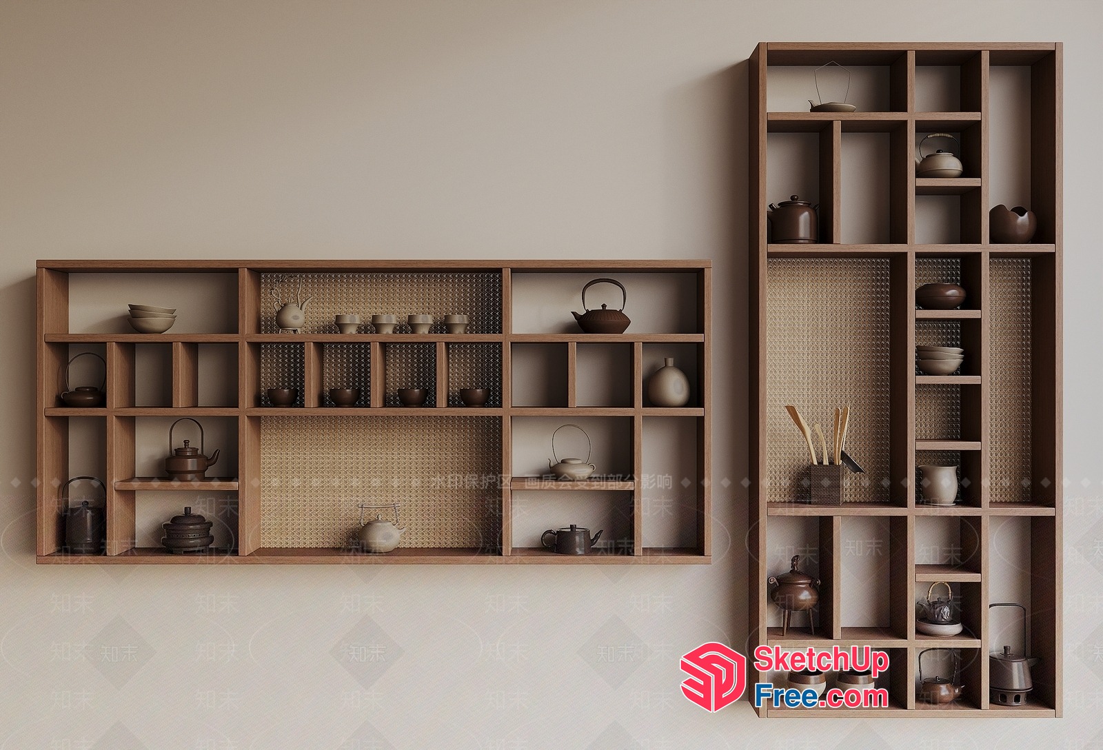 Modern Wooden Shelving With Asian-Inspired Decor 3D SketchUp File