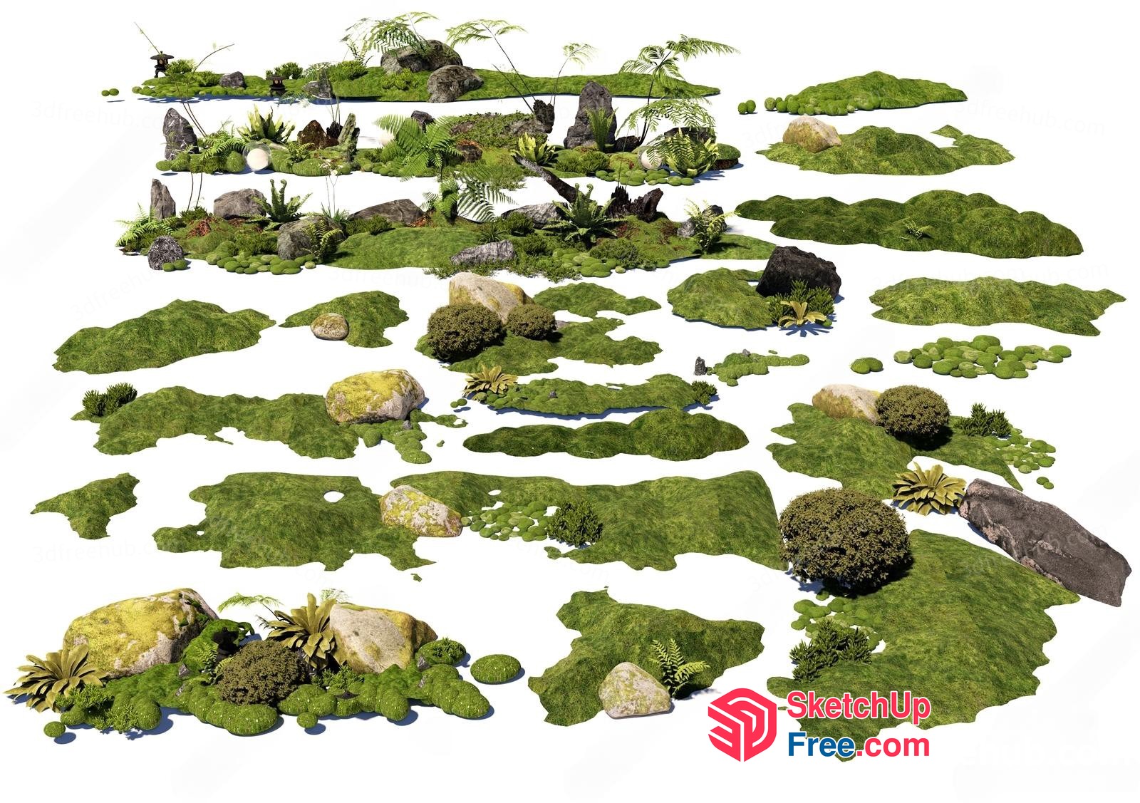 Exotic Tropical Landscape With Rocks And Plants 3D SketchUp File