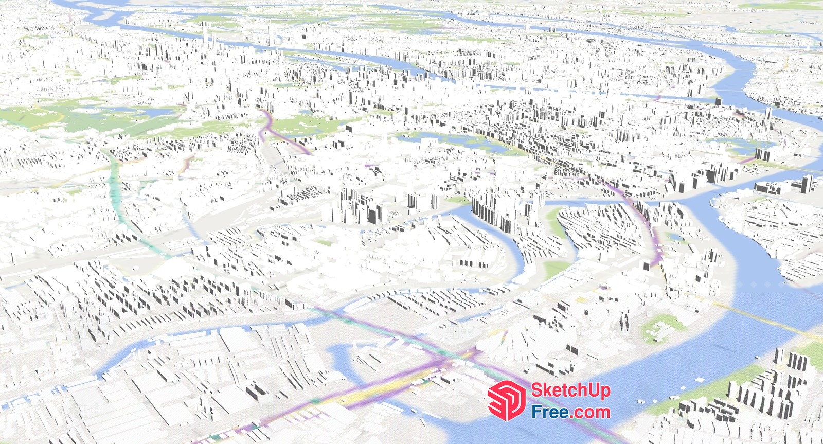 Aerial View Of Urban Landscape With Waterways 3D SketchUp File