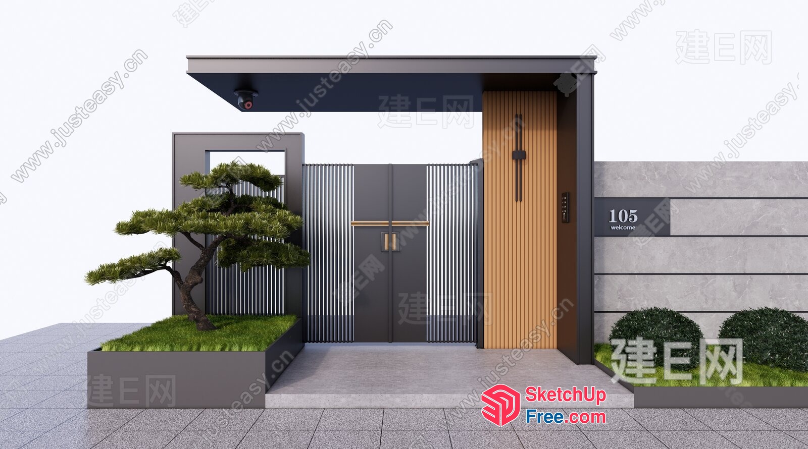 Modern Asian-Inspired Entrance With Sleek Design Elements 3D SketchUp File