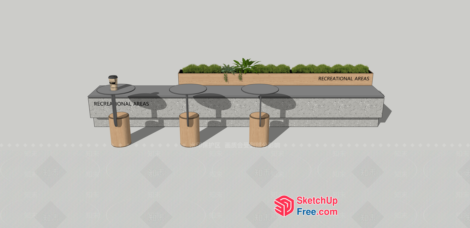 Outdoor Seating Area With Planter Boxes And Stools 3D SketchUp File