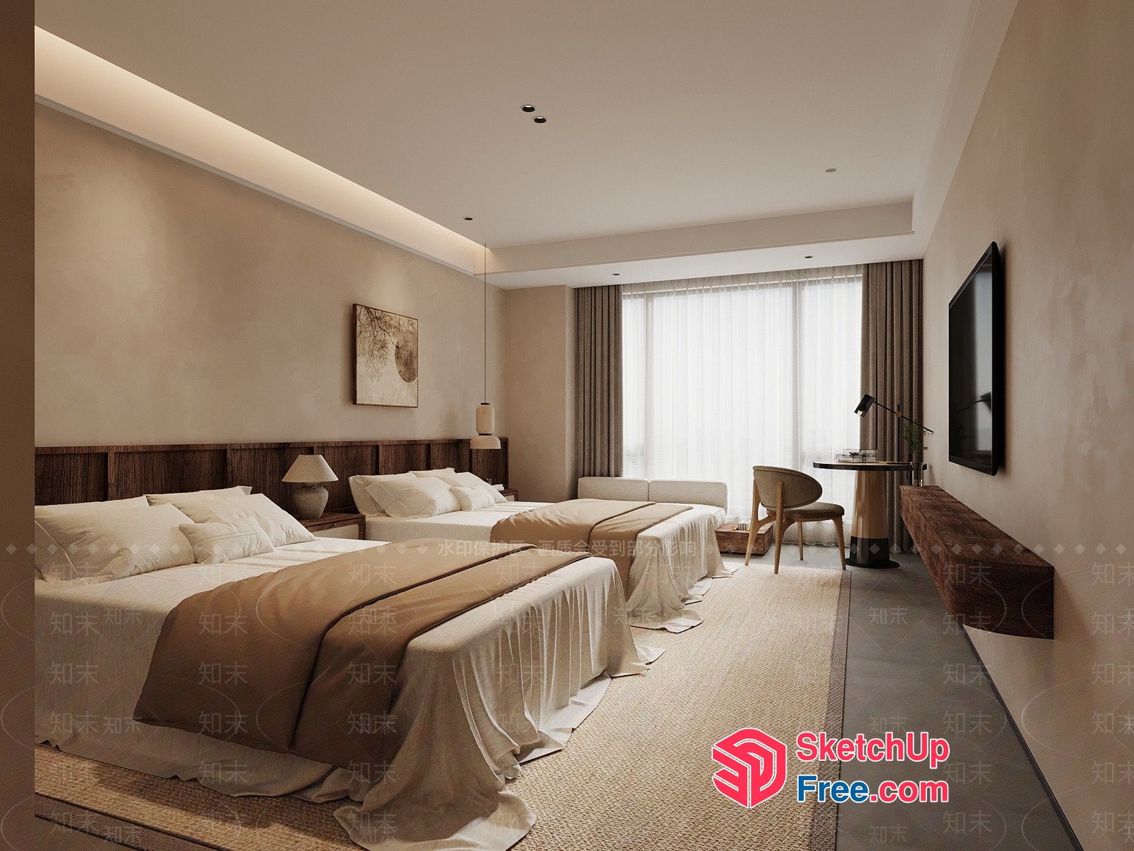 Modern Minimalist Bedroom Interior 3D SketchUp File