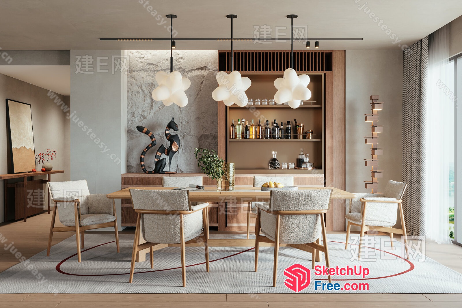 Modern Dining Room With Sleek Furniture And Natural Lighting 3D SketchUp File