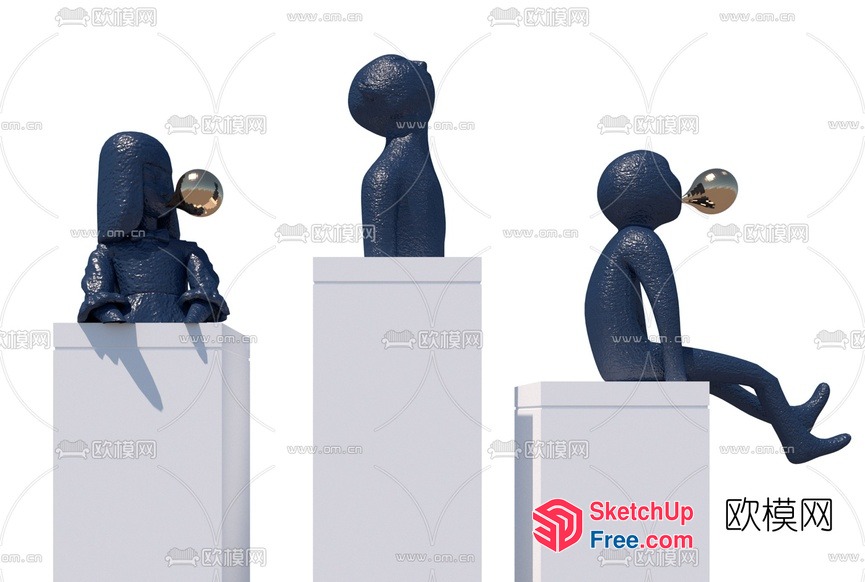 Three Abstract Sculptures With Gold Orbs 3D SketchUp File