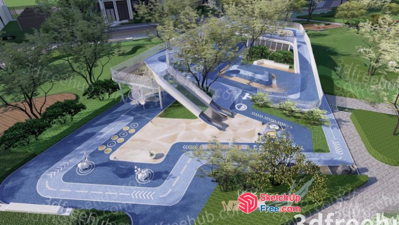 Modern Blue And White Staircase And Walkway 3D SketchUp File