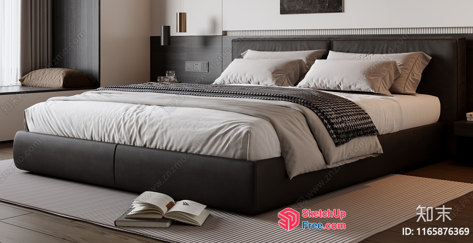 Modern Minimalist Bedroom With Monochromatic Decor 3D SketchUp File