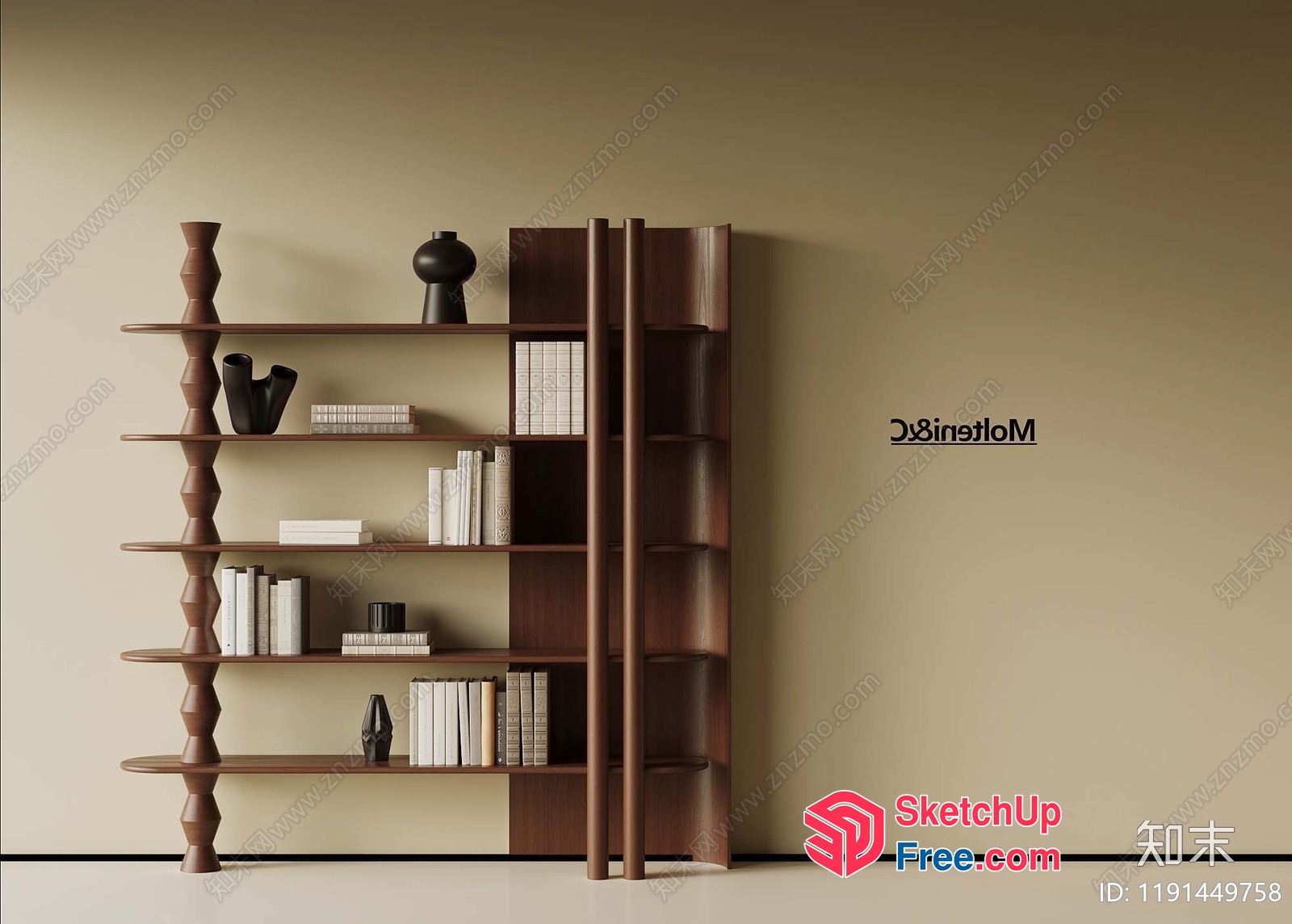 Modern Bookshelf With Distinctive Pillar-Shaped Supports 3D SketchUp File