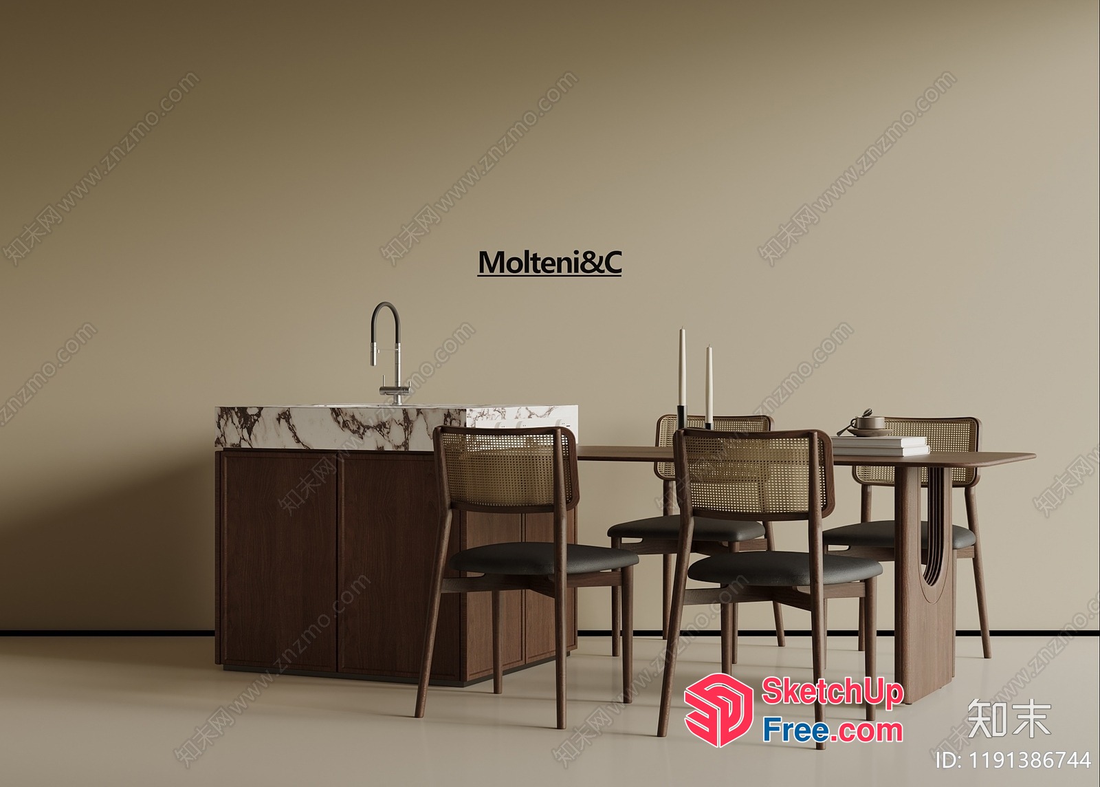 Modern Dining Room With Elegant Table And Chairs 3D SketchUp File